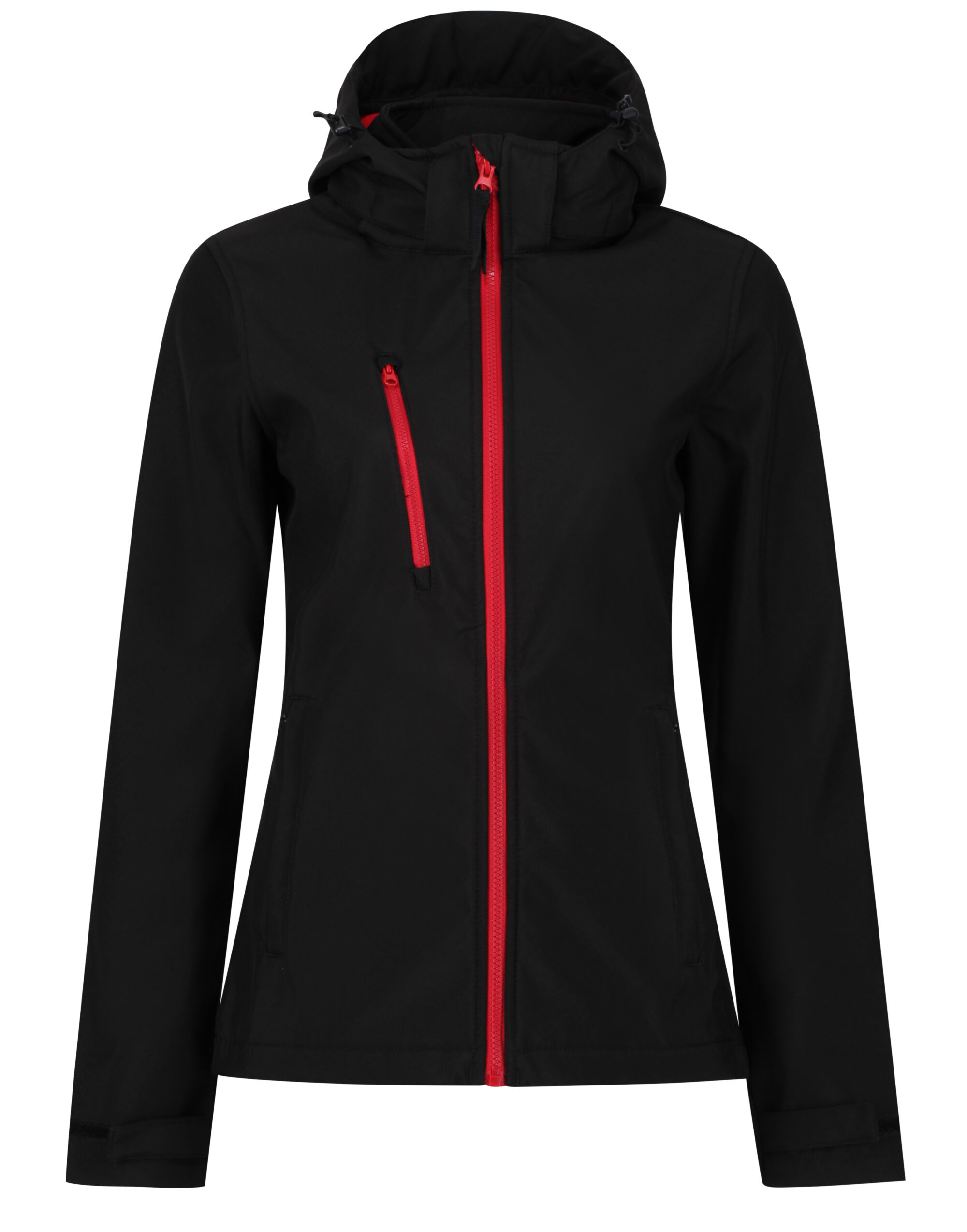 TRA702 Women’s Venturer Hooded Softshell Black/Red