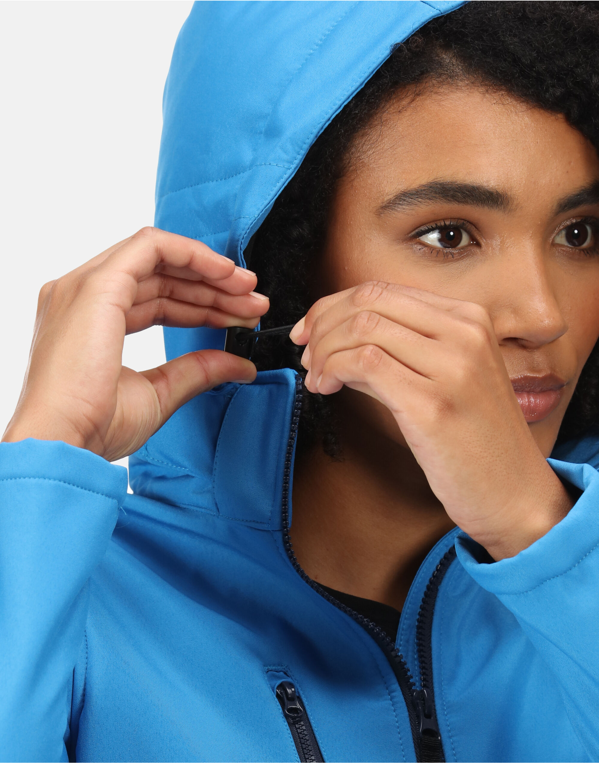 TRA702 French Blue / Navy Women’s Venturer Hooded Softshell