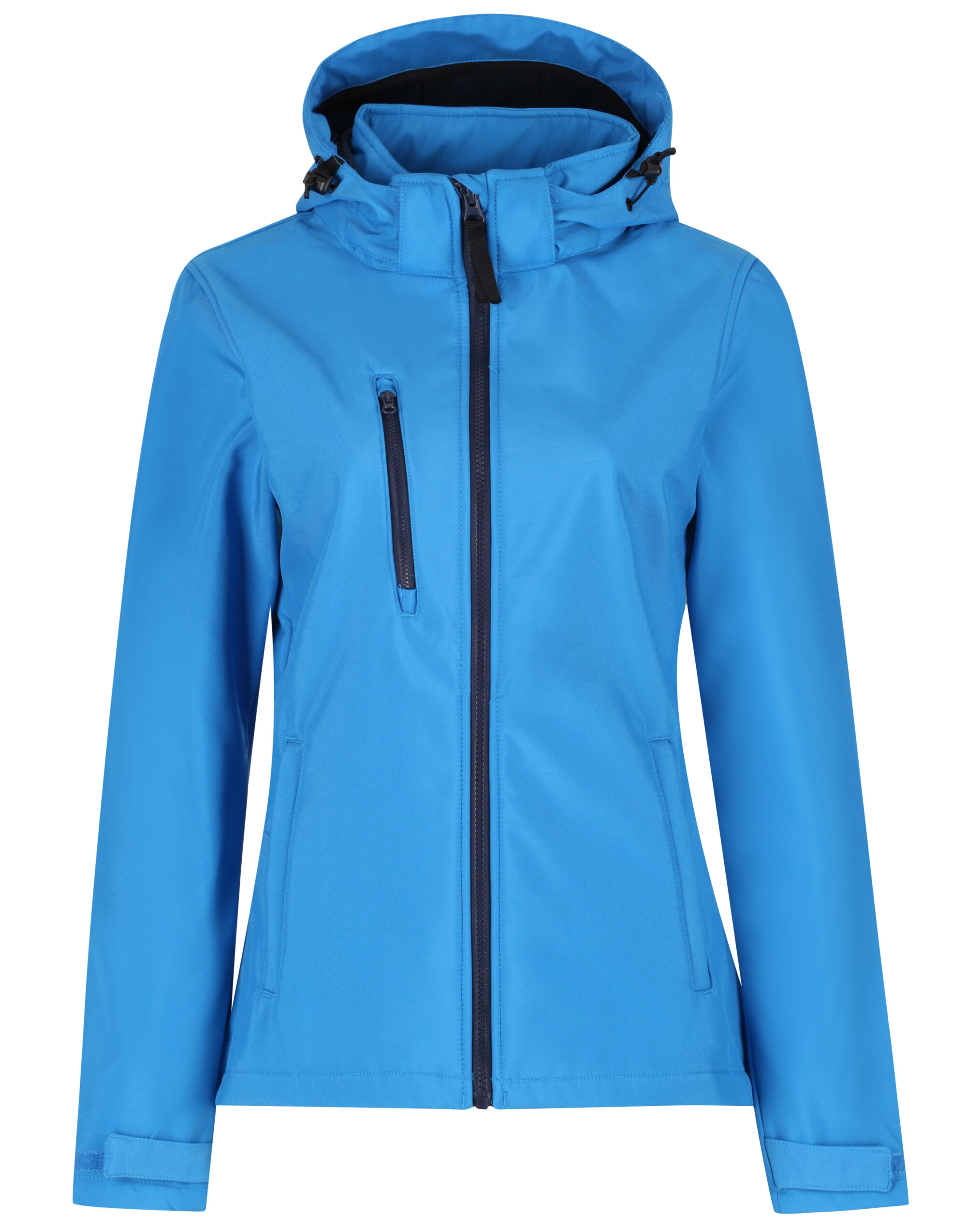 TRA702 French Blue / Navy Women’s Venturer Hooded Softshell