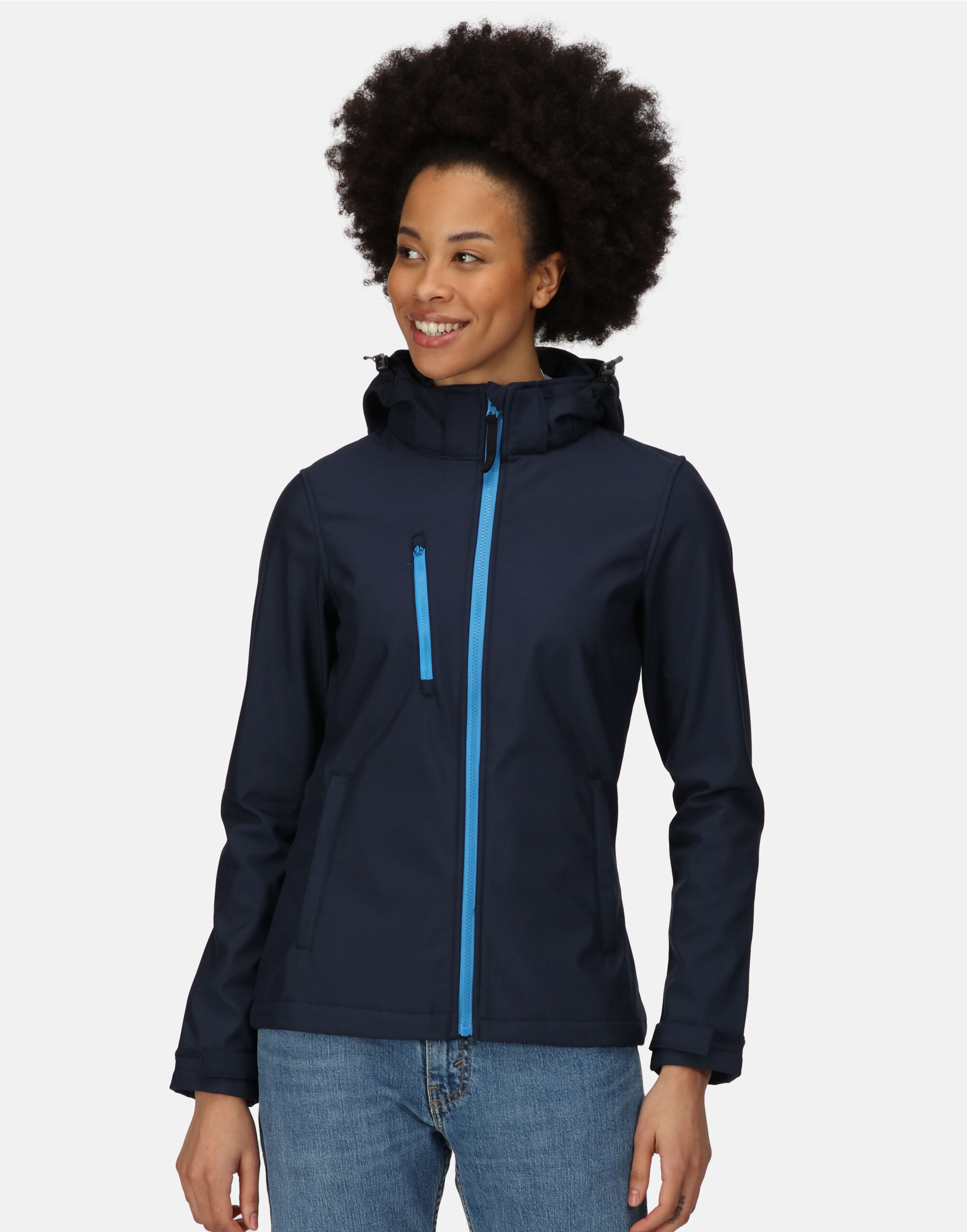 TRA702 Navy/ French Blue Women’s Venturer Hooded Softshell