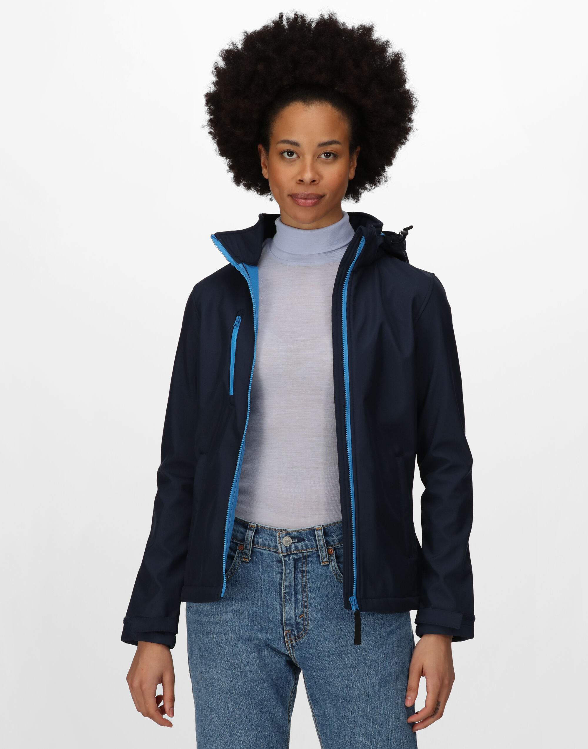 TRA702 Navy/ French Blue Women’s Venturer Hooded Softshell