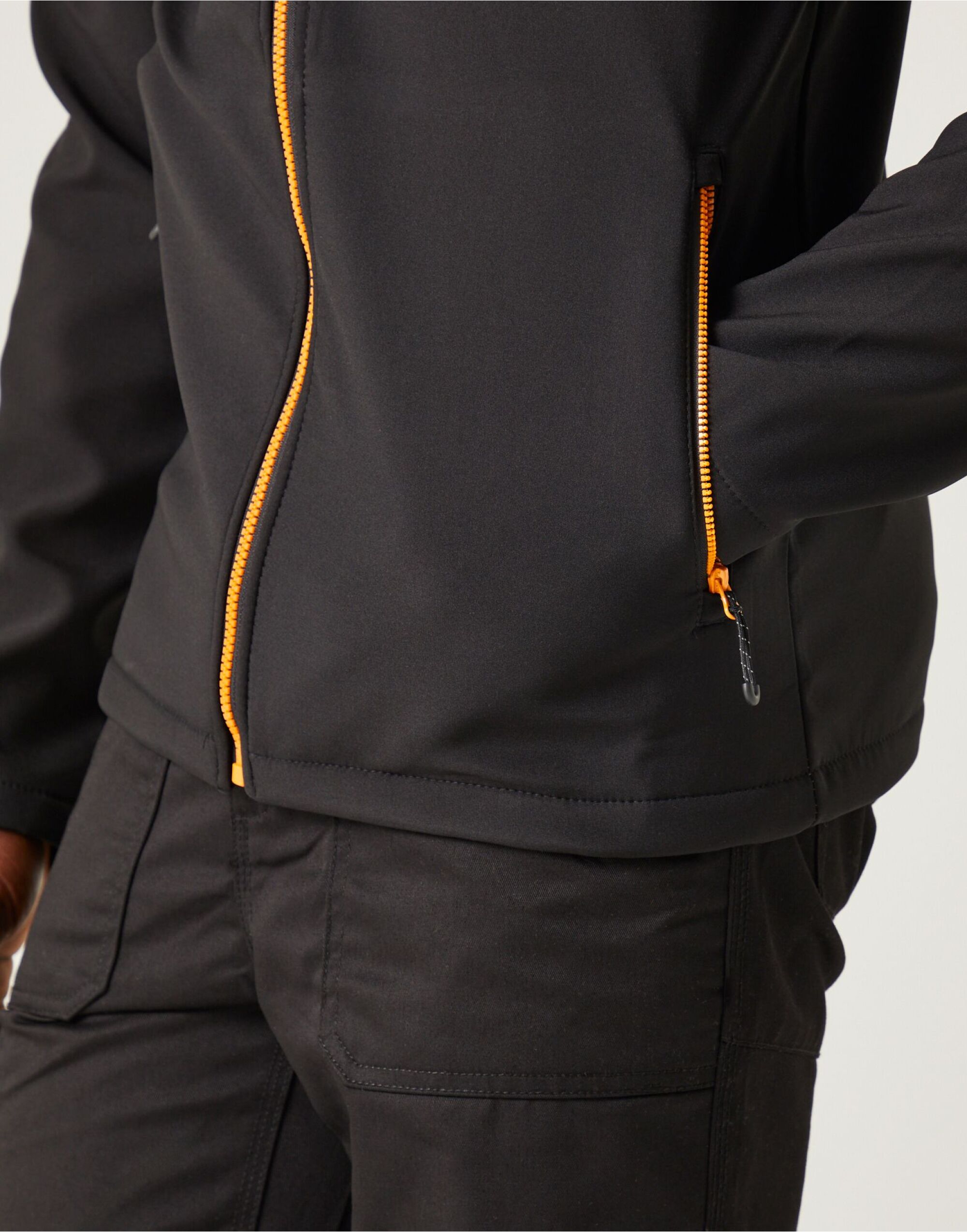 TRA705 Navigate 2-Layer Hooded Softshell Jacket Black Orange Pop