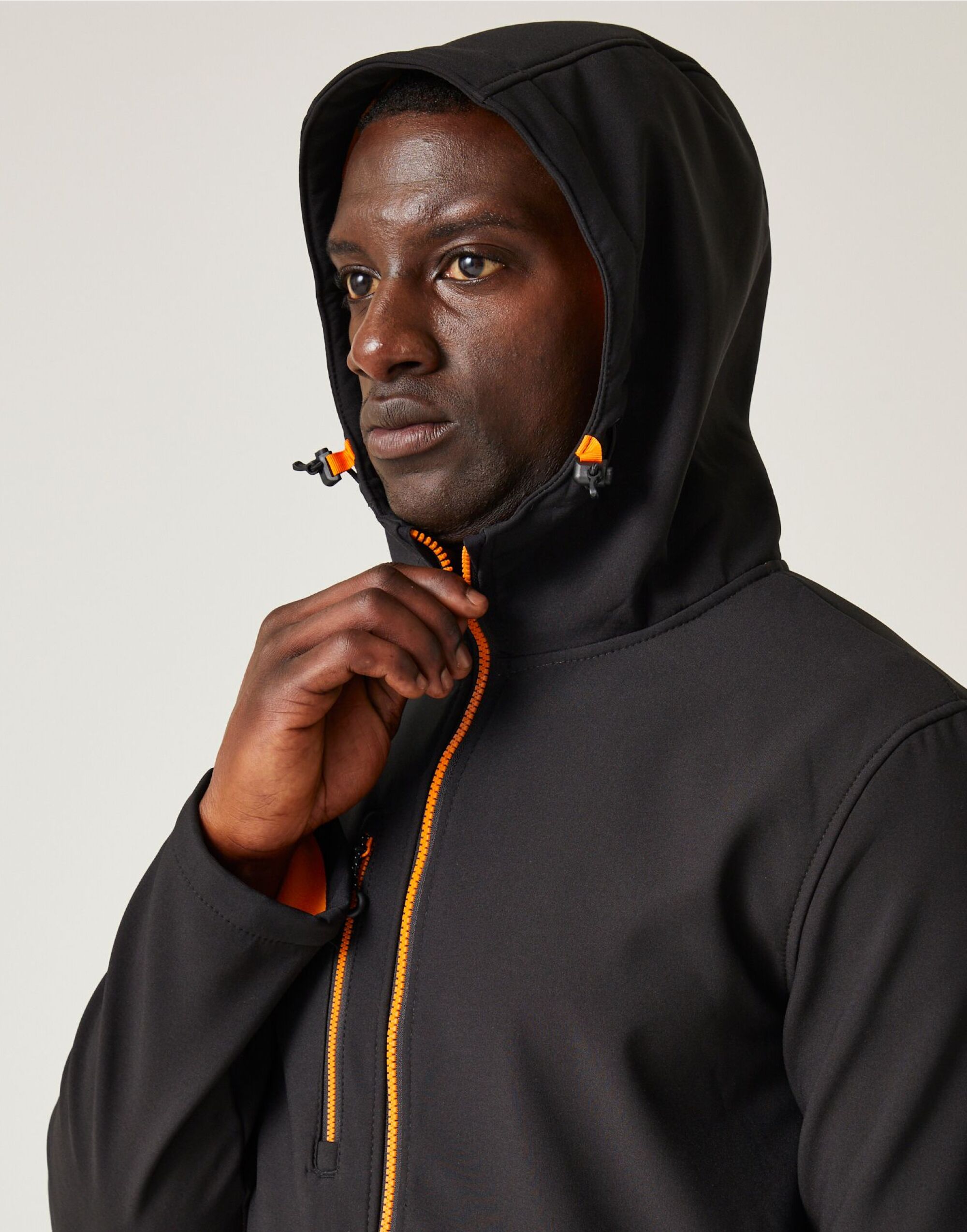 TRA705 Navigate 2-Layer Hooded Softshell Jacket Black Orange Pop