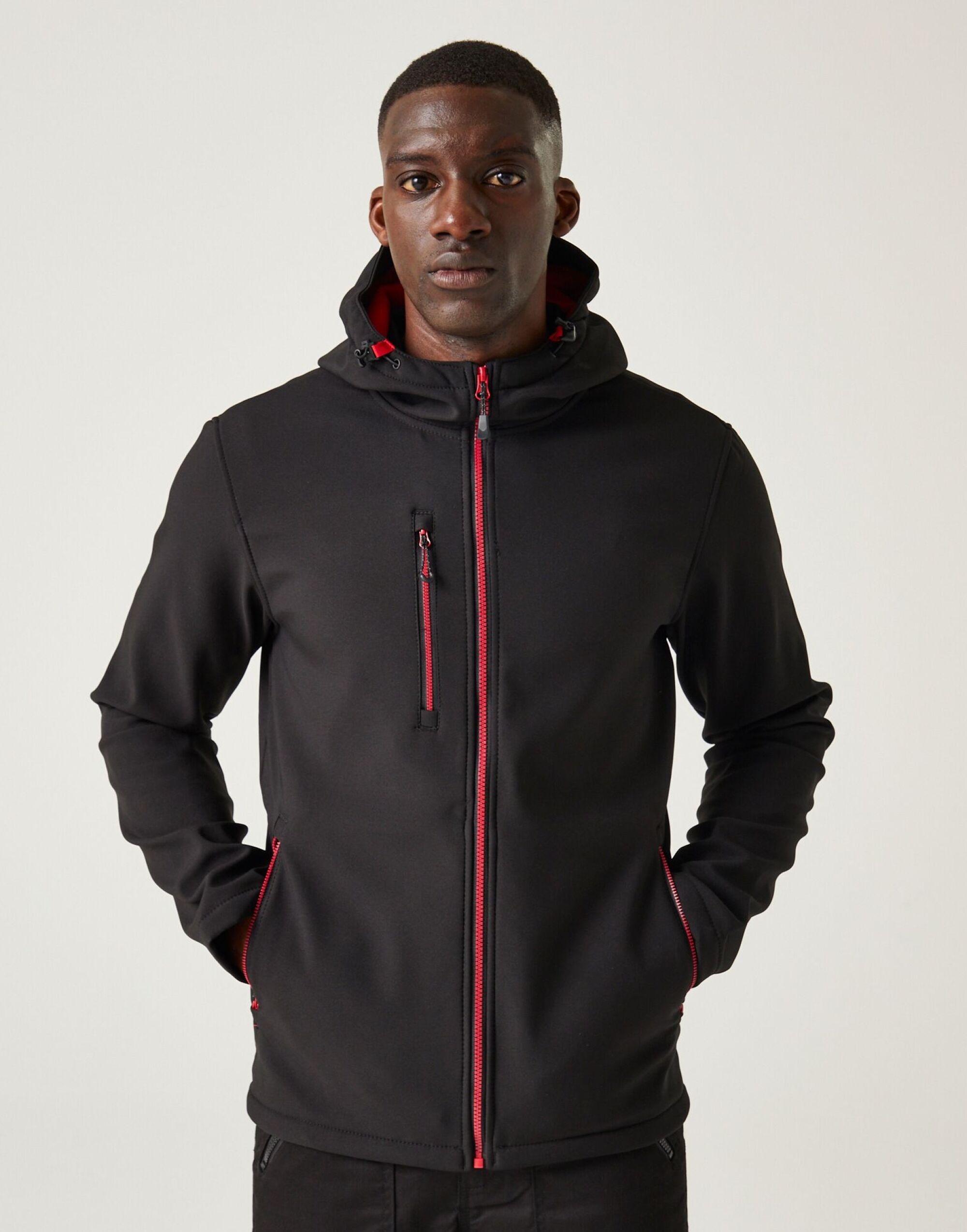TRA705 Navigate 2-Layer Hooded Softshell Jacket Black/Classic Red