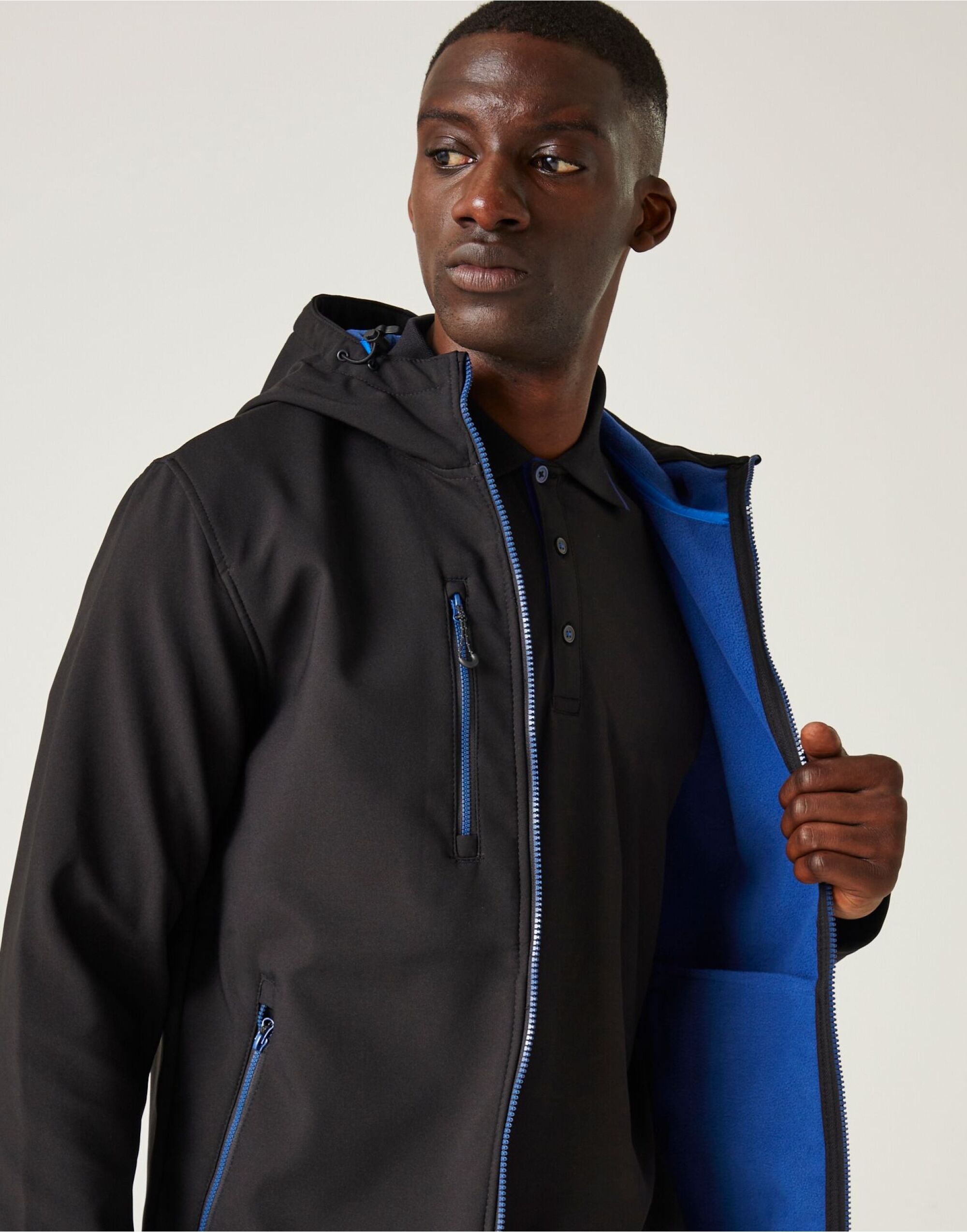 TRA705 Navigate 2-Layer Hooded Softshell Jacket Black/New Royal