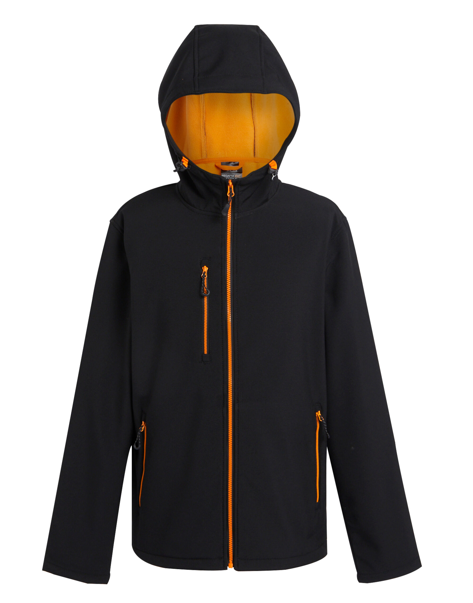 TRA705 Navigate 2-Layer Hooded Softshell Jacket Black Orange Pop