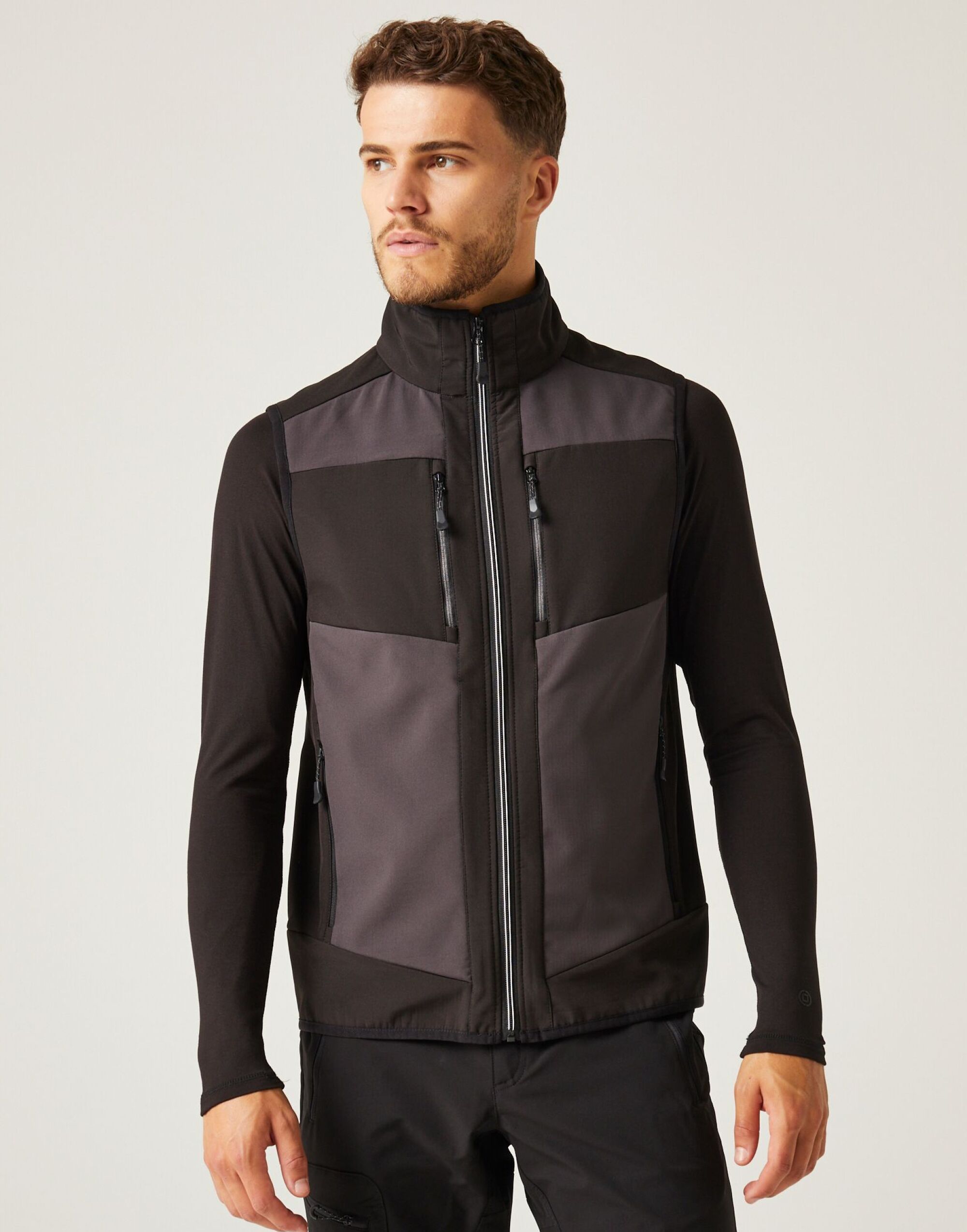 TRA907 Ash/Black E-Volve Unisex Two Layer SoftShell BodyWarmer