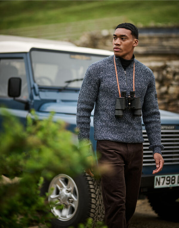 TRF673 Soloman Zip Neck Knitted Pullover Navy Marl