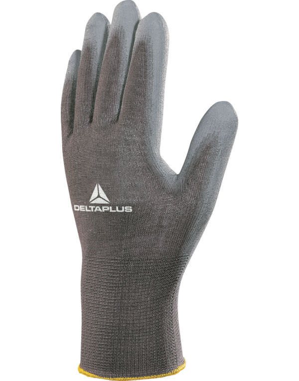 VE702PG Polyester Knitted Gloves- PU Palm Grey
