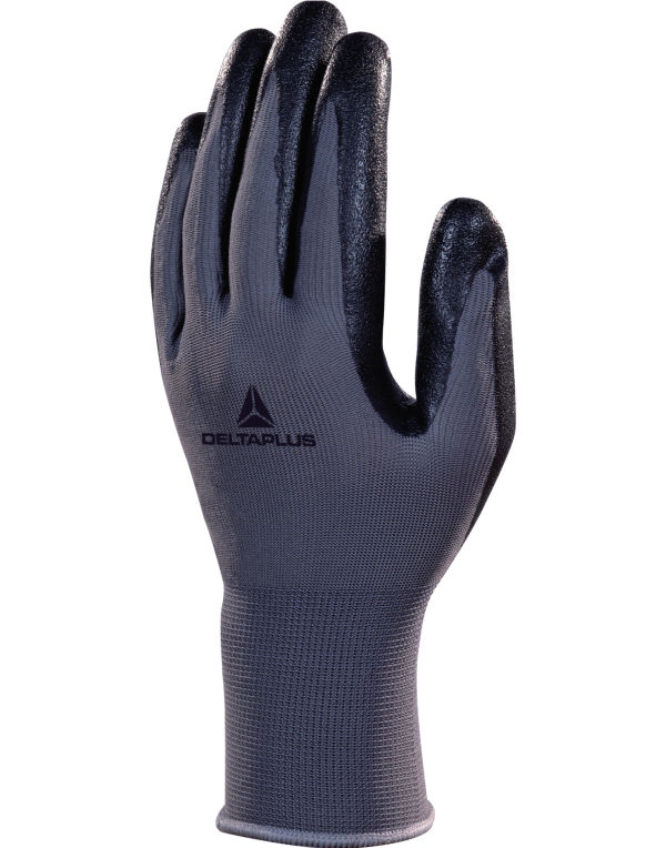 VE722 Polyester Knitted Gloves-Nitrile Foam Palm Grey/Black