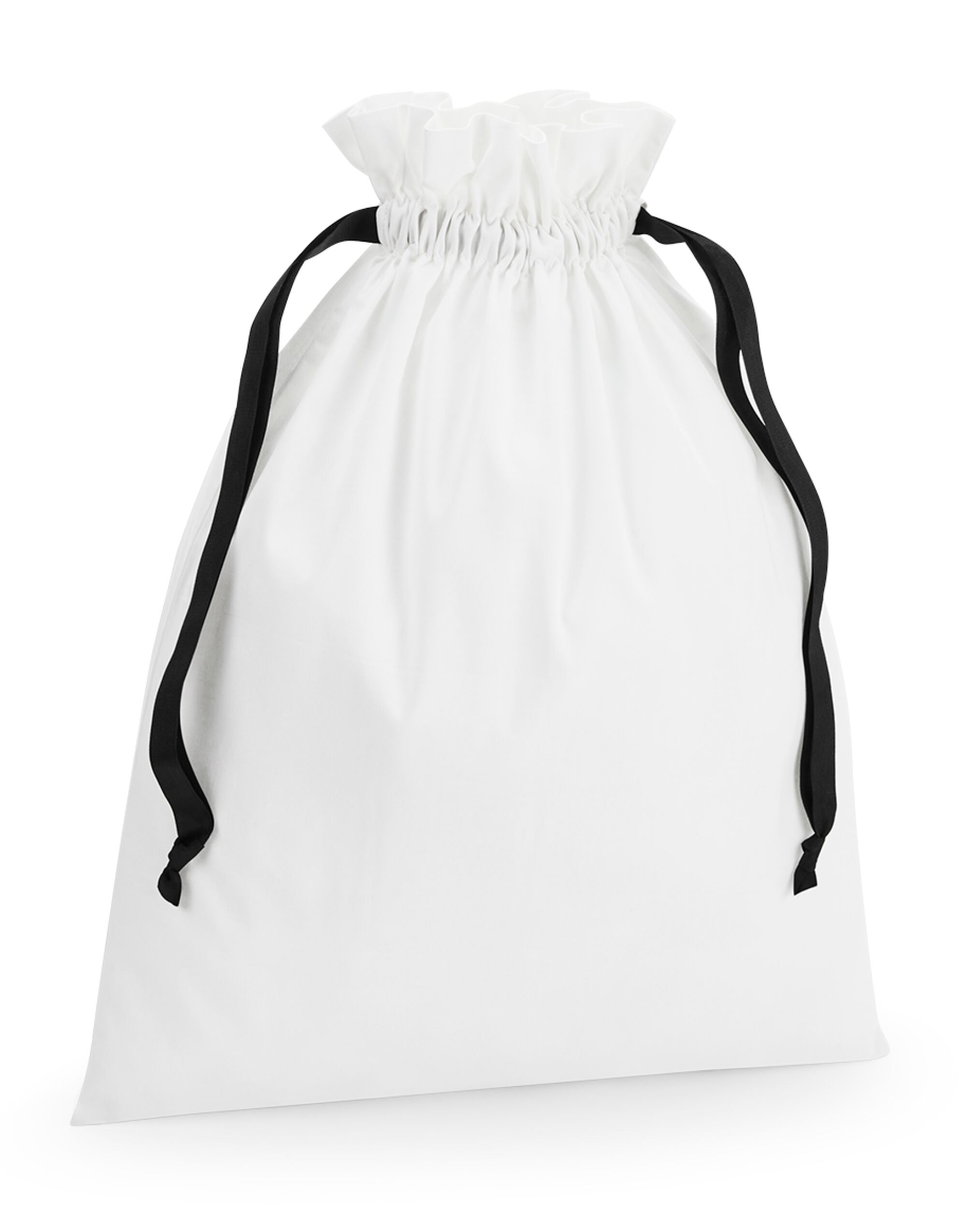 W121 Cotton Bag with Ribbon Cord Soft White/ Black