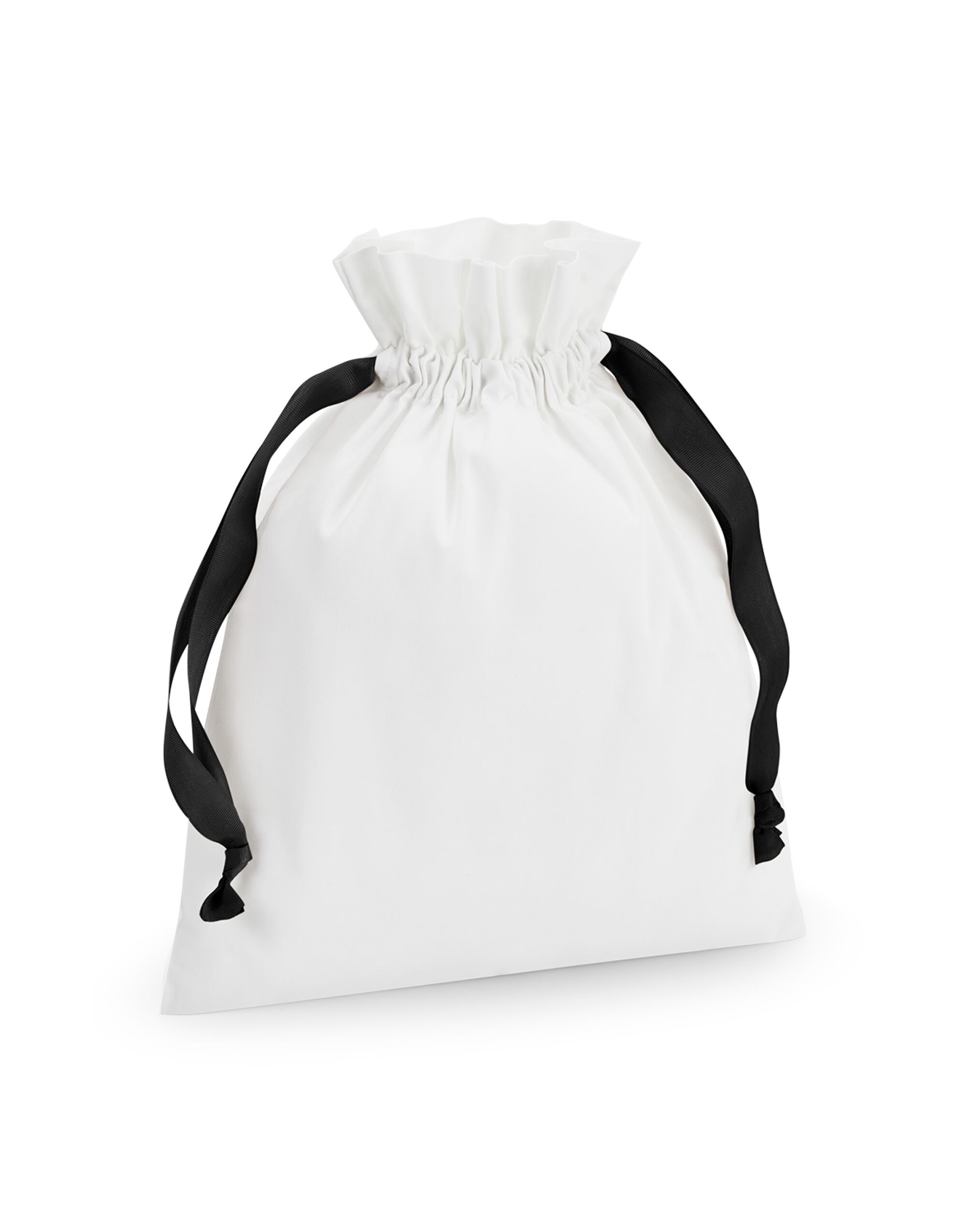 W121 Cotton Bag with Ribbon Cord Soft White/ Black