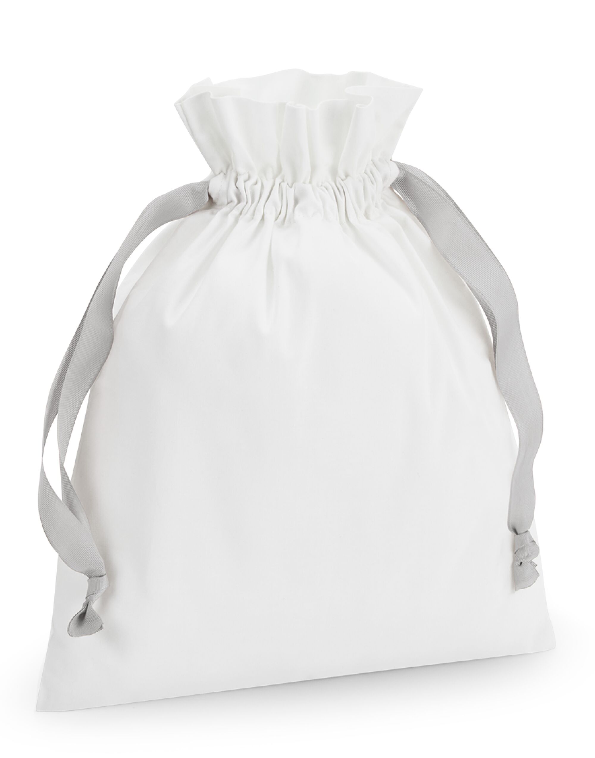W121 Cotton Bag with Ribbon Cord Soft White/ Light Grey