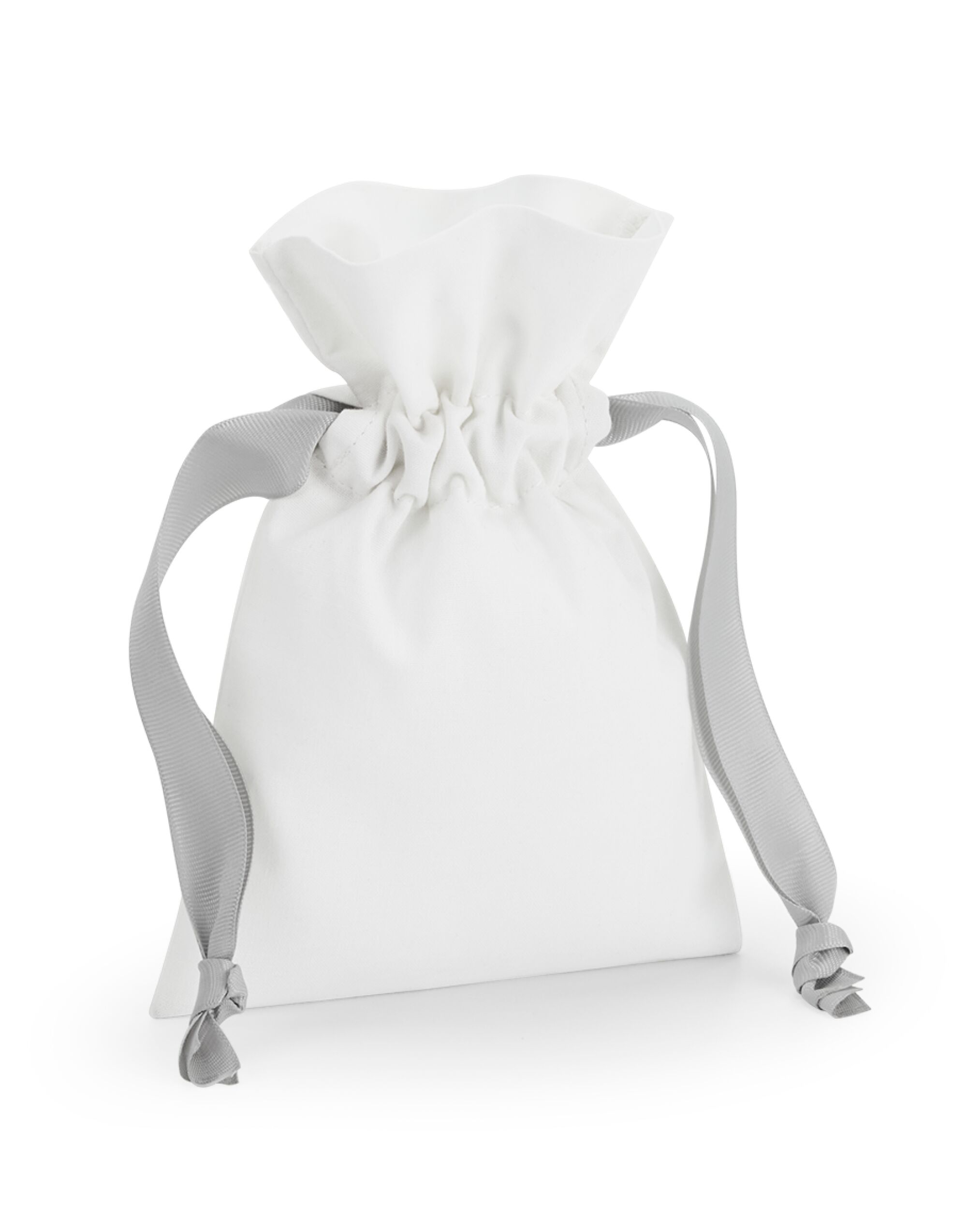 W121 Soft White/ Light Grey Cotton Bag with Ribbon Cord