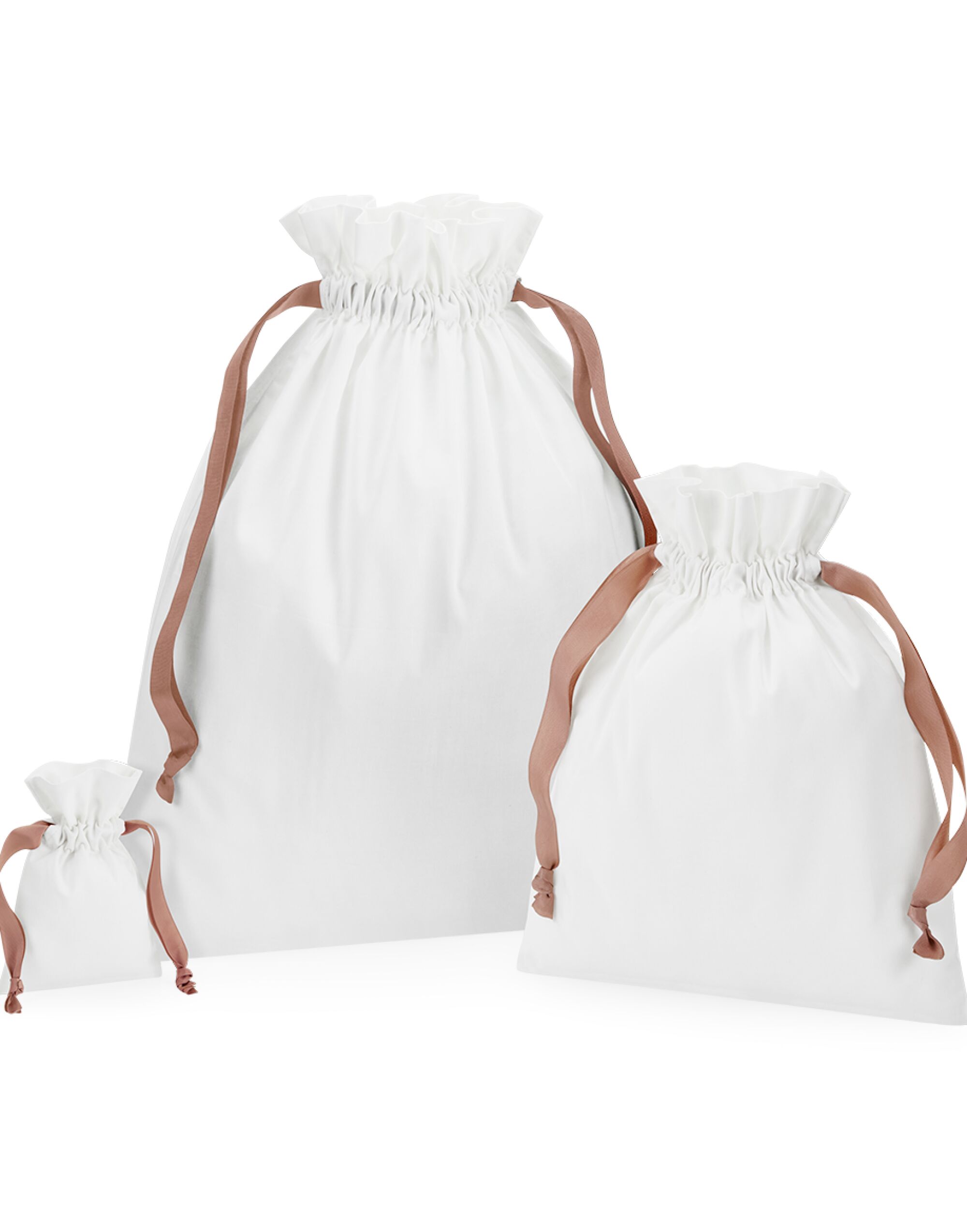 W121 Soft White/ Rose Gold Cotton Bag with Ribbon Cord