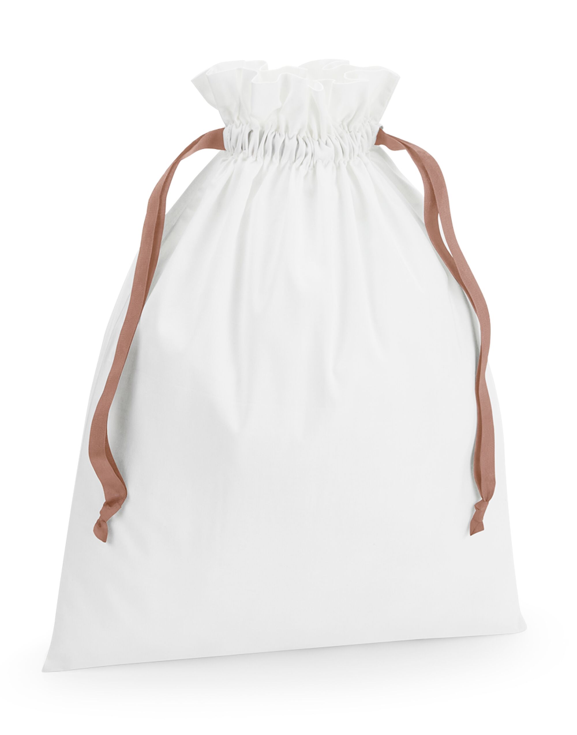 W121 Cotton Bag with Ribbon Cord Soft White/ Rose Gold