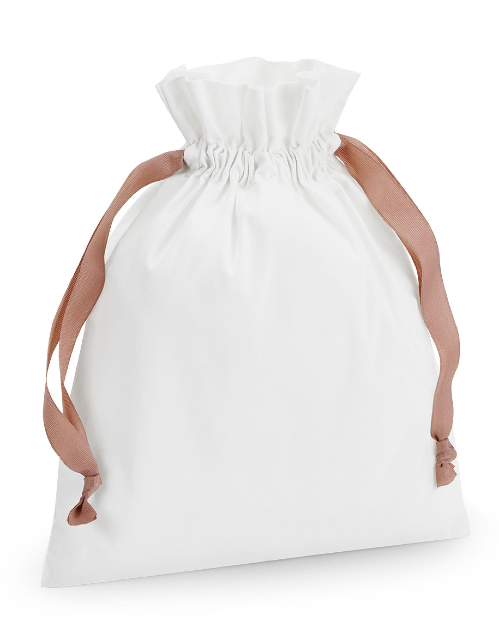 W121 Cotton Bag with Ribbon Cord Soft White/ Rose Gold