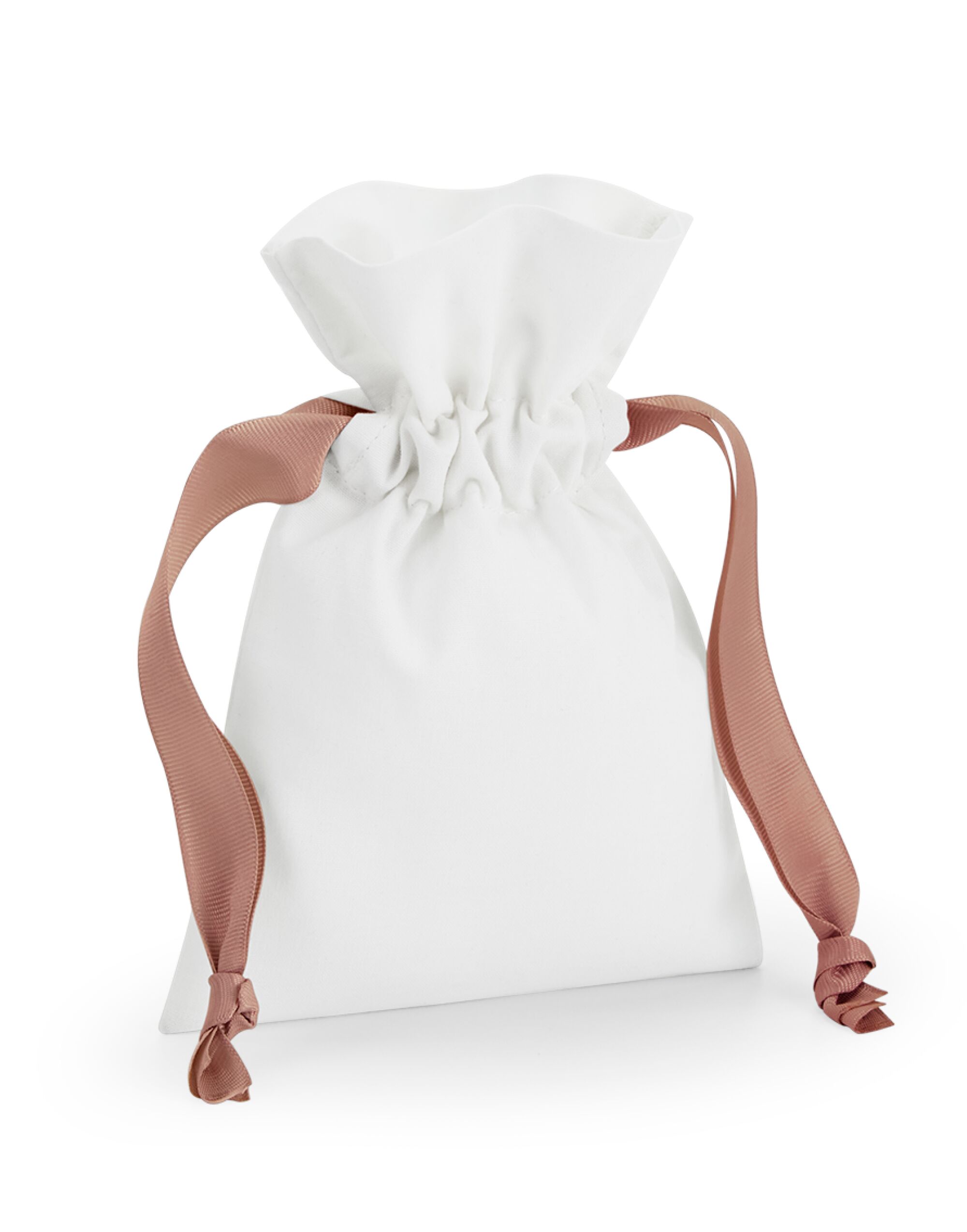 W121 Cotton Bag with Ribbon Cord Soft White/ Rose Gold