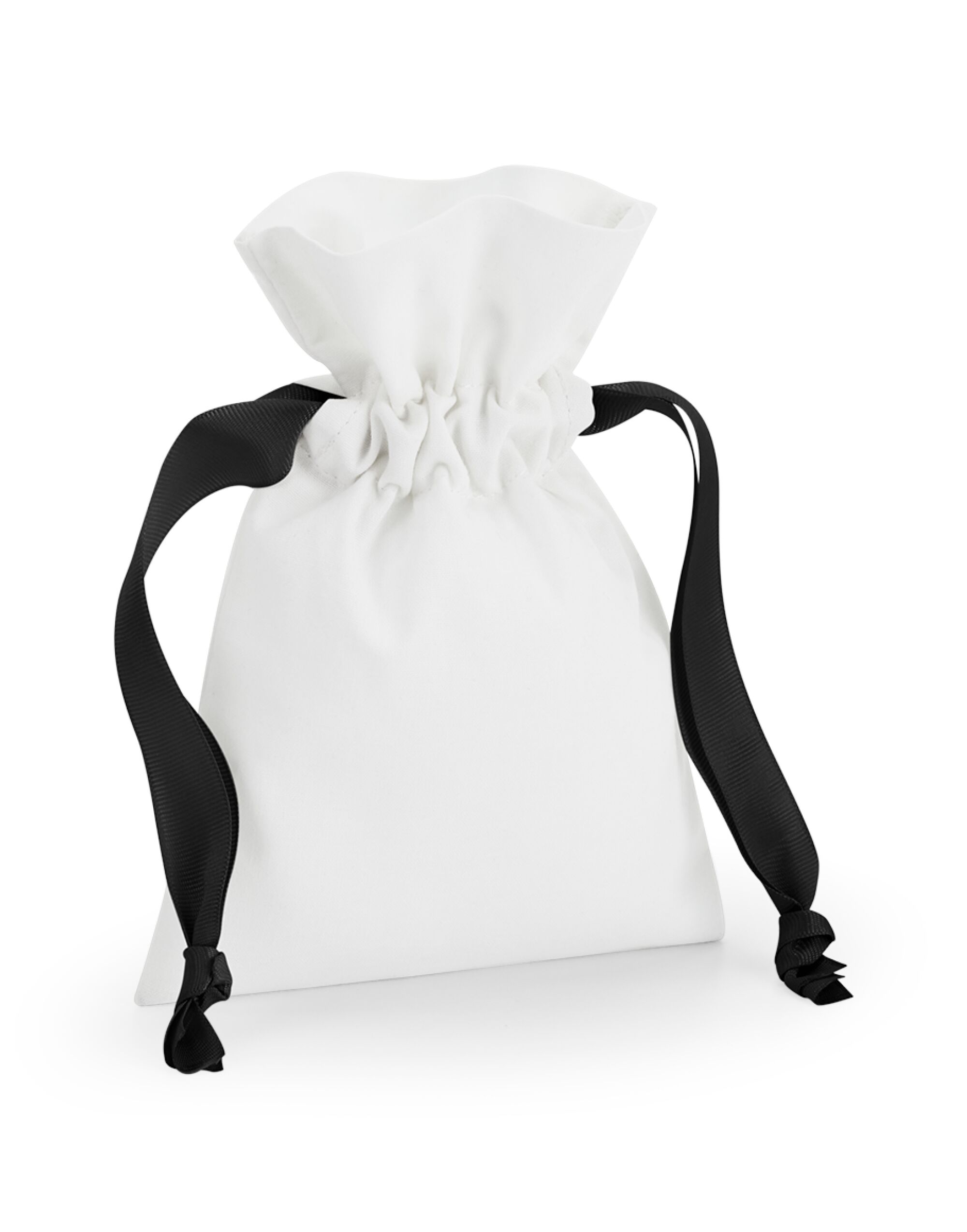 W121 Cotton Bag with Ribbon Cord Soft White/ Black