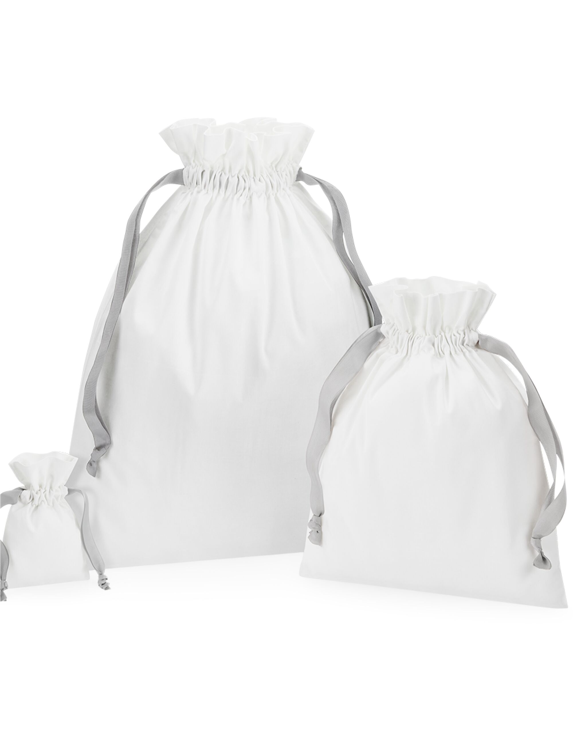 W121 Cotton Bag with Ribbon Cord Soft White/ Light Grey