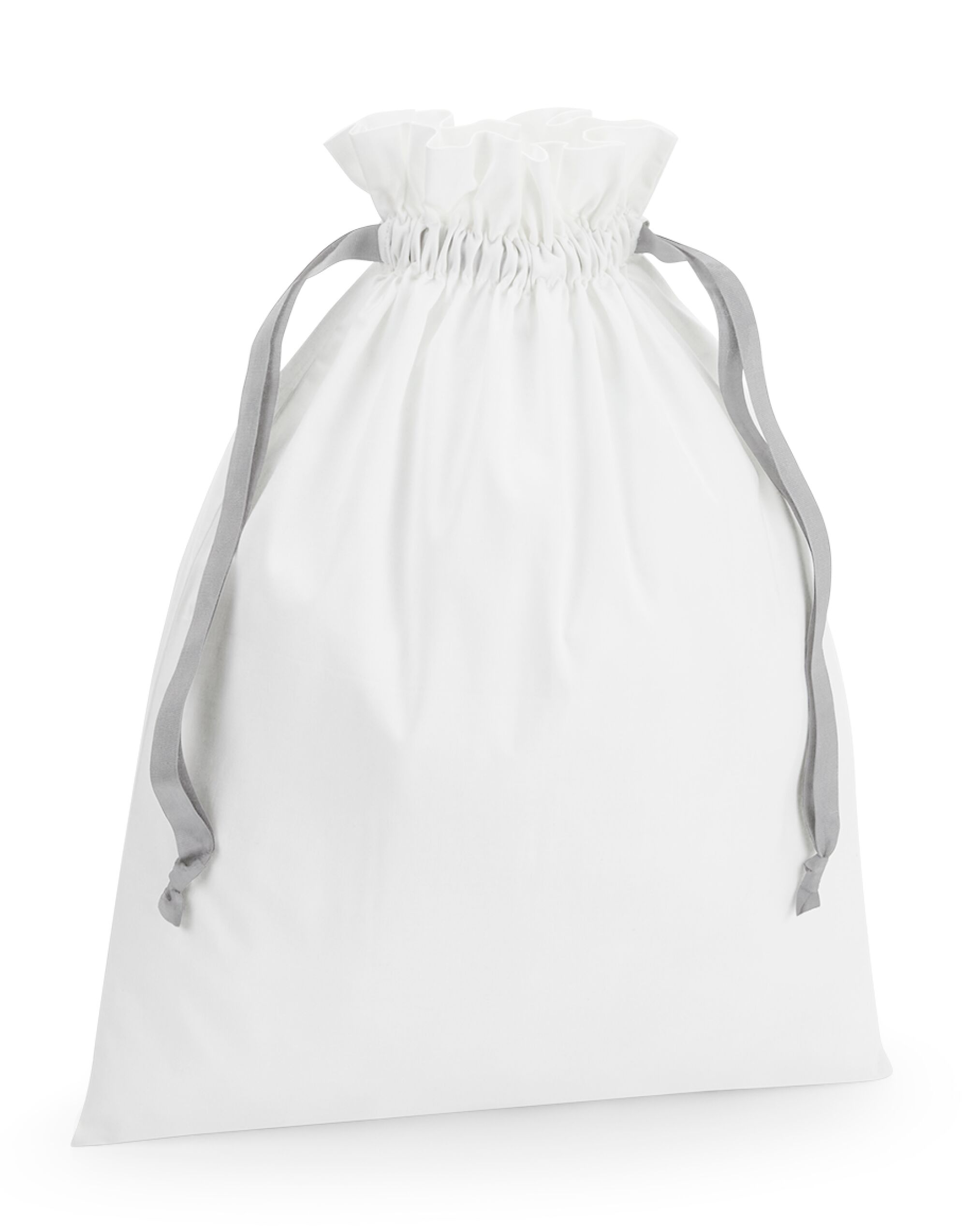 W121 Soft White/ Light Grey Cotton Bag with Ribbon Cord