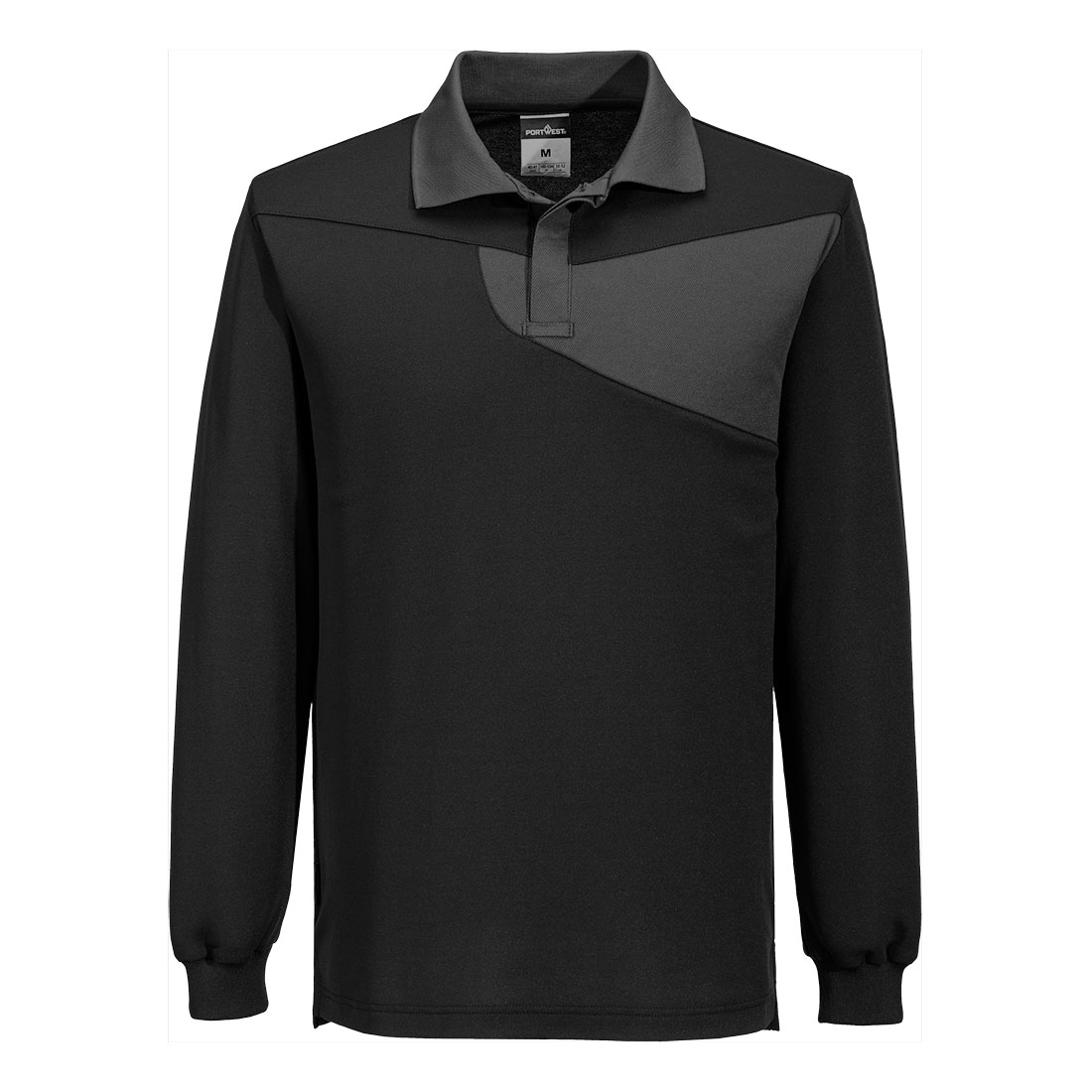 PW218 PW2 Cotton Comfort Polo Shirt L/S Black/Zoom Grey PW218 PW2 Cotton Comfort Polo Shirt L/S Black/Zoom Grey