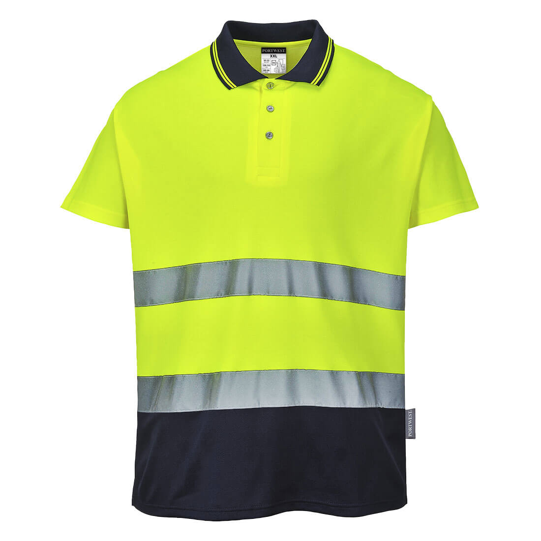 S174 Hi-Vis Cotton Comfort Contrast Polo Shirt S/S  Yellow/Navy