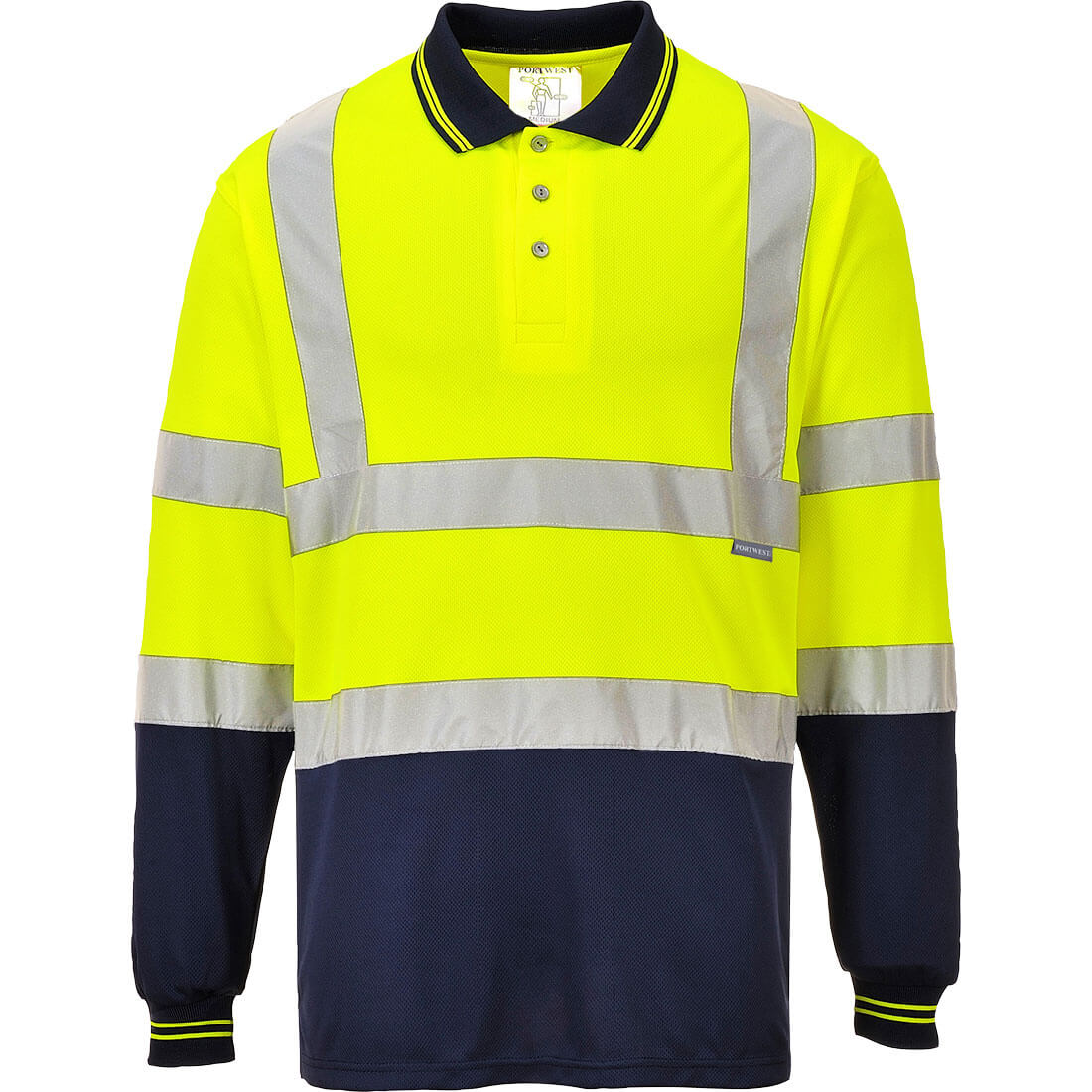 S279 Hi-Vis Contrast Polo Shirt L/S  Yellow/Navy