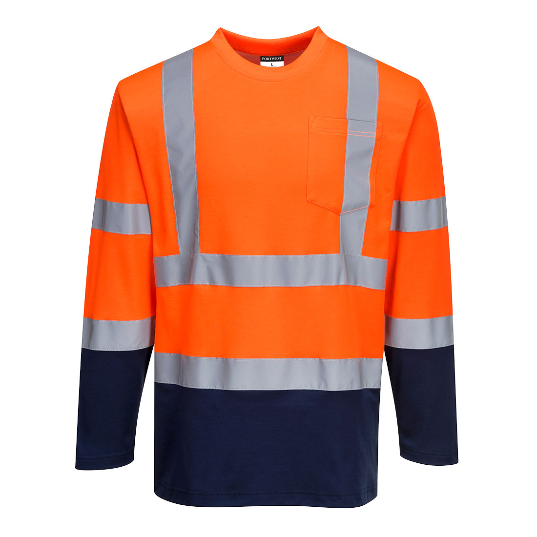 S280 Hi-Vis Cotton Comfort Contrast T-Shirt L/S Orange/Navy S280 Hi-Vis Cotton Comfort Contrast T-Shirt L/S Orange/Navy