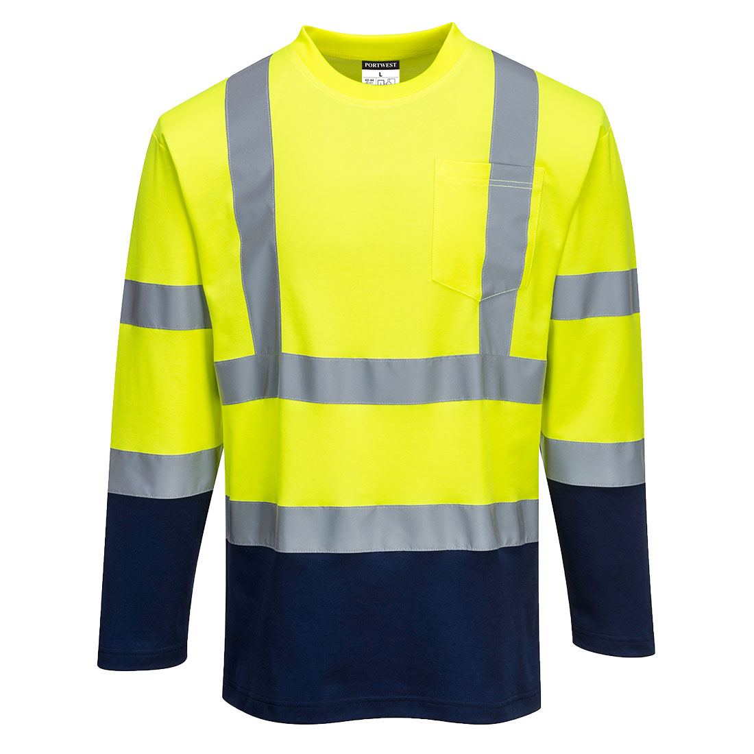 S280 Hi-Vis Cotton Comfort Contrast T-Shirt L/S Yellow/Navy
