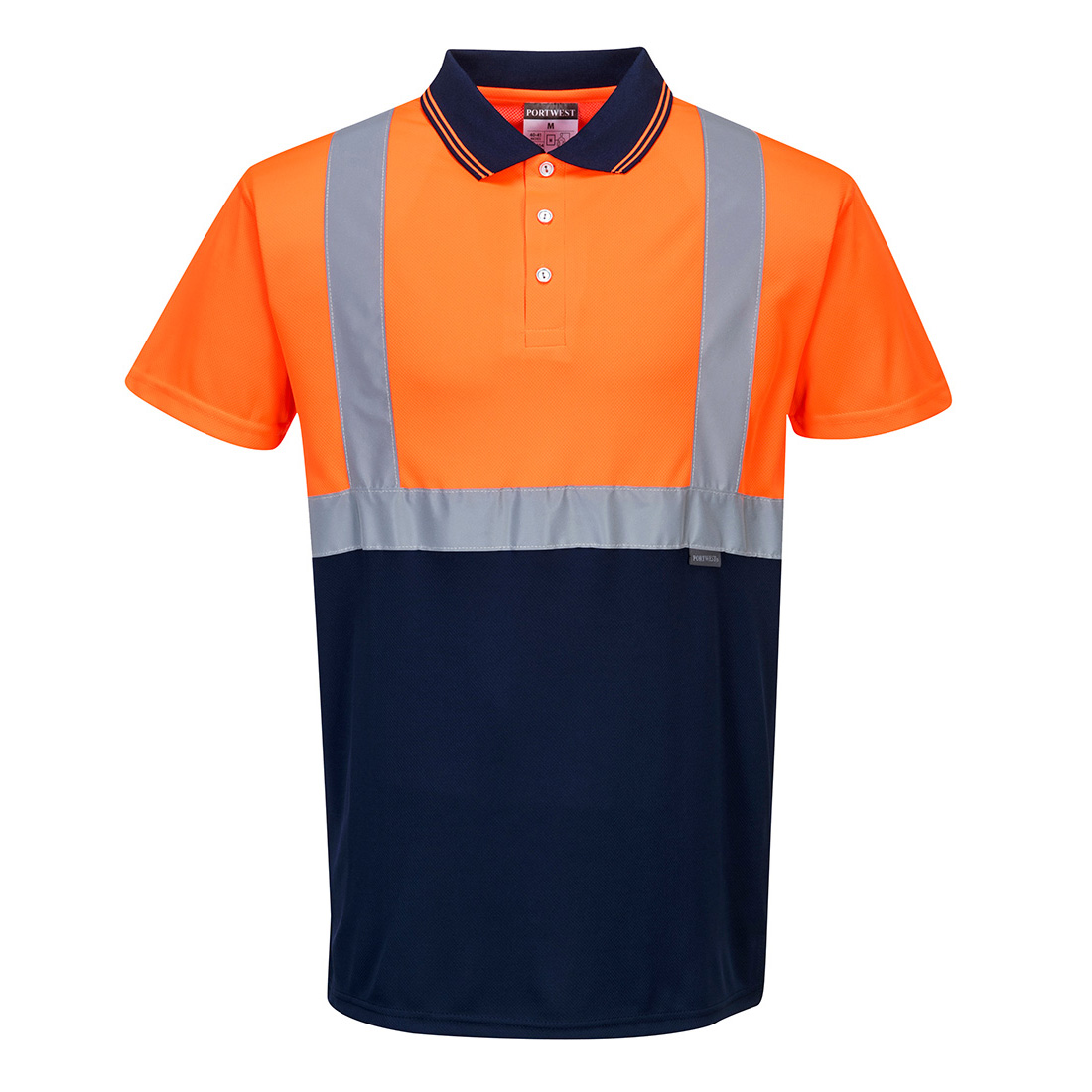 S479 Hi-Vis Contrast Polo Shirt S/S  Orange/Navy
