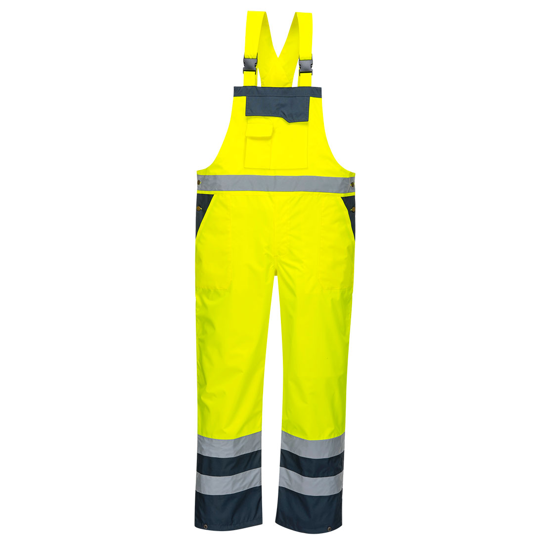 S488 Hi-Vis Breathable Contrast Rain Bib and Brace Yellow/Navy