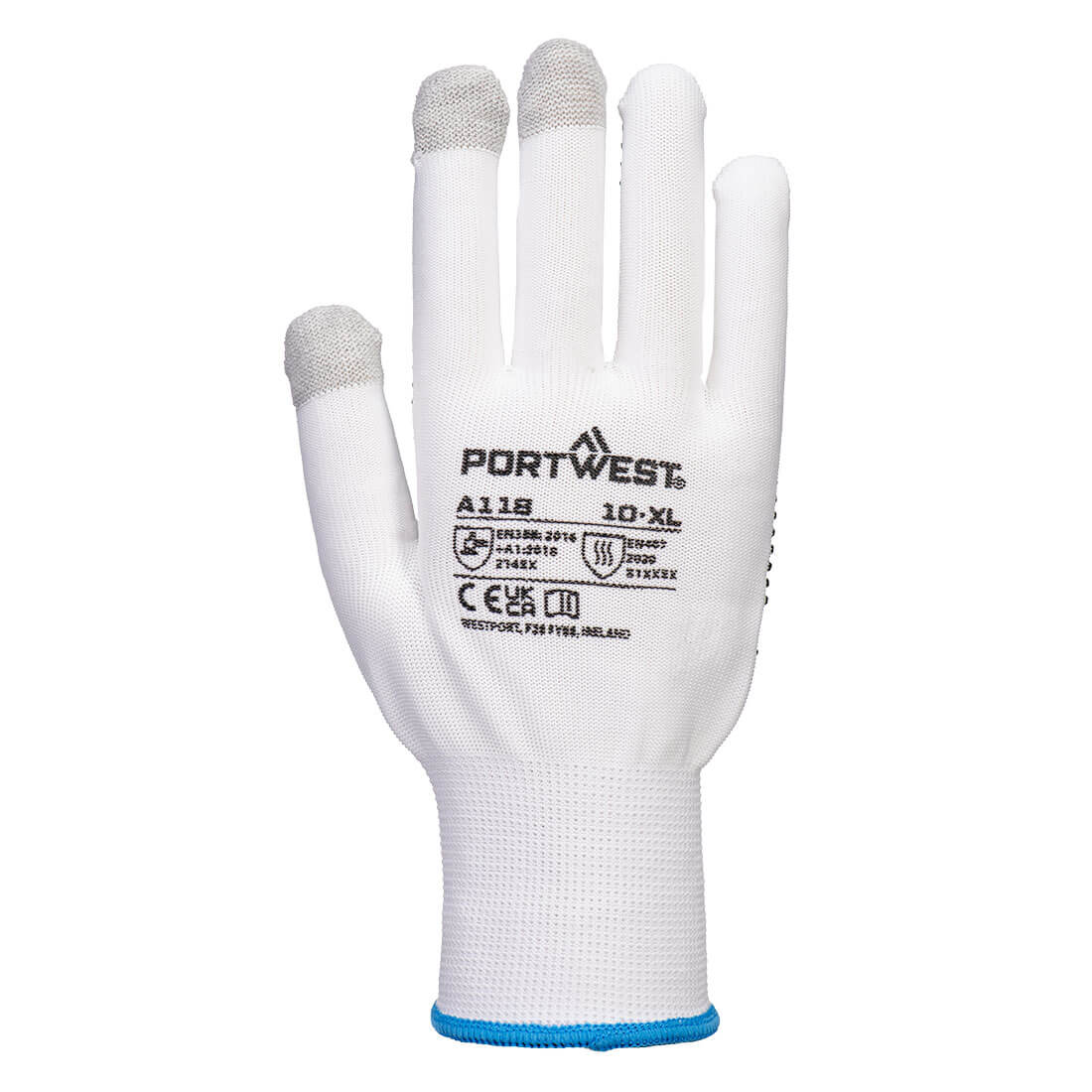 A118 Grip 13 PVC Dotted Touchscreen Glove White/Grey