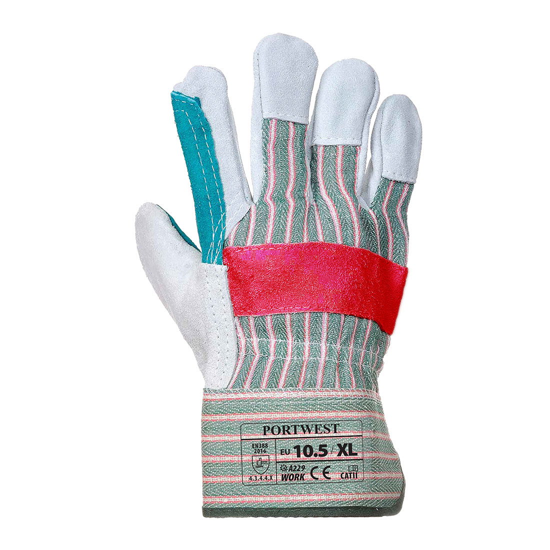 A229 Leather Rigger 320 Cow Split Reinforced Palm Glove Green