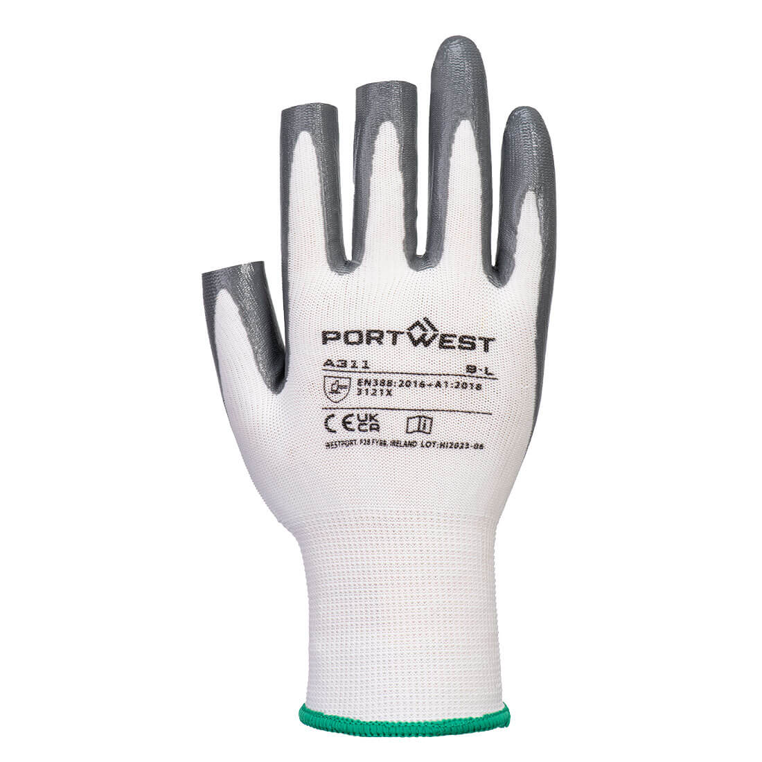 A311 Grip 13 Nitrile 3 Fingerless Glove White/Grey