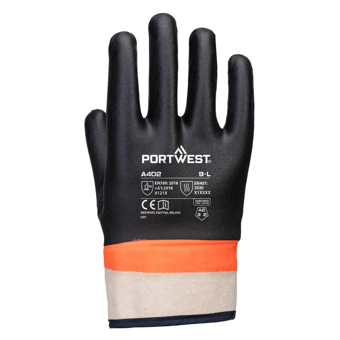 A402 Grip PVC Sandy Double Dipped Glove Black/Orange