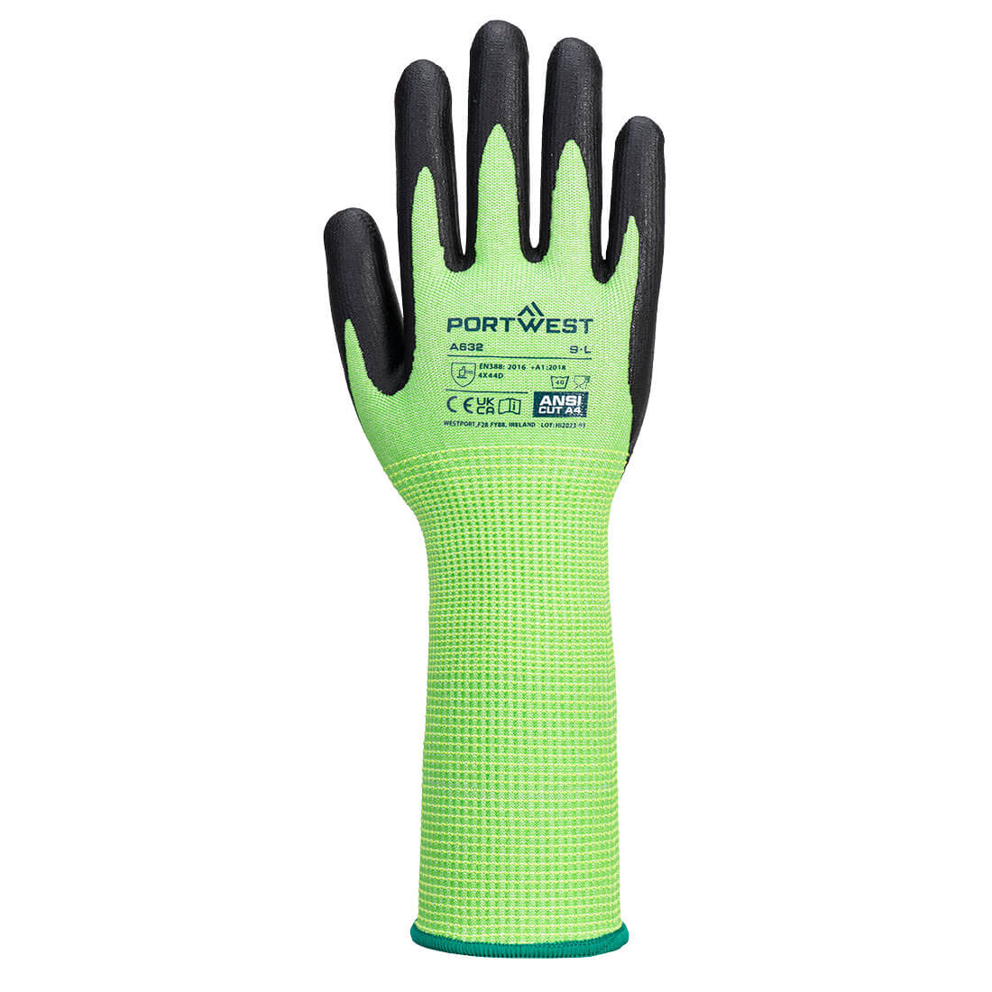 A632 Cut D13 Nitrile Green Long Cuff Glove Green/Black