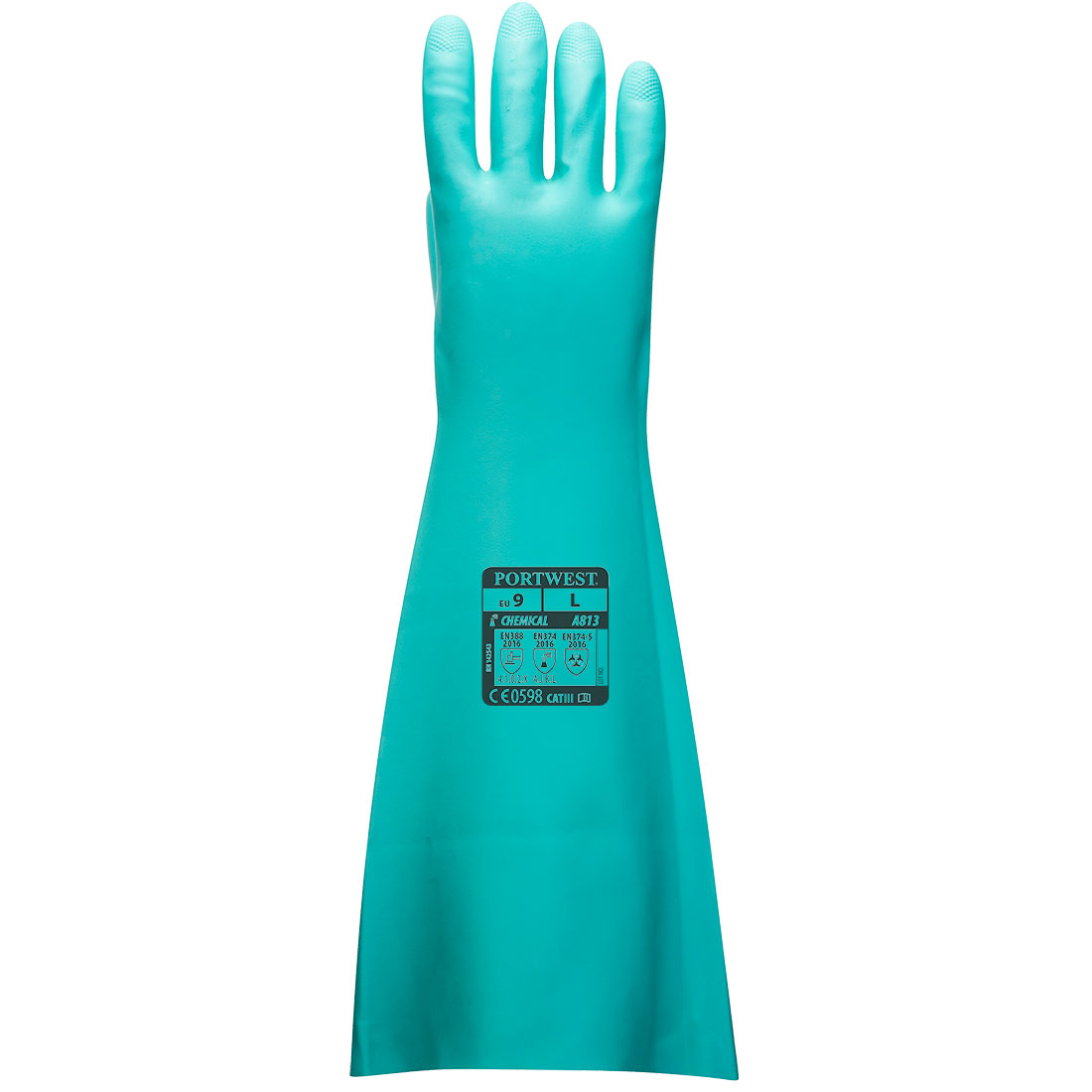 A813 Chem 480 Nitrile Extended Gauntlet Green