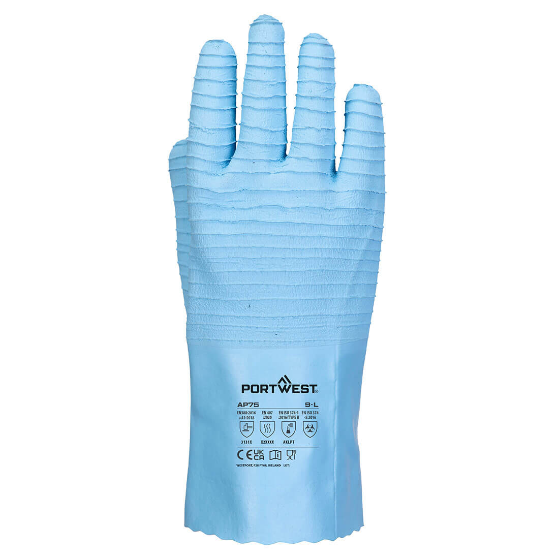 AP75 FD Chemical B Latex Gauntlet Blue