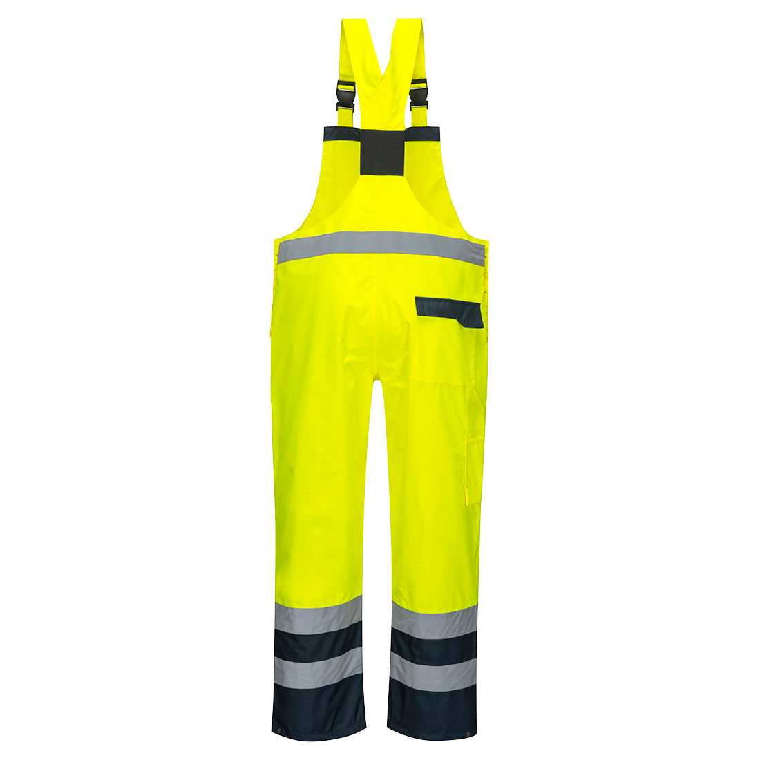 S488 Hi-Vis Breathable Contrast Rain Bib and Brace Yellow/Navy