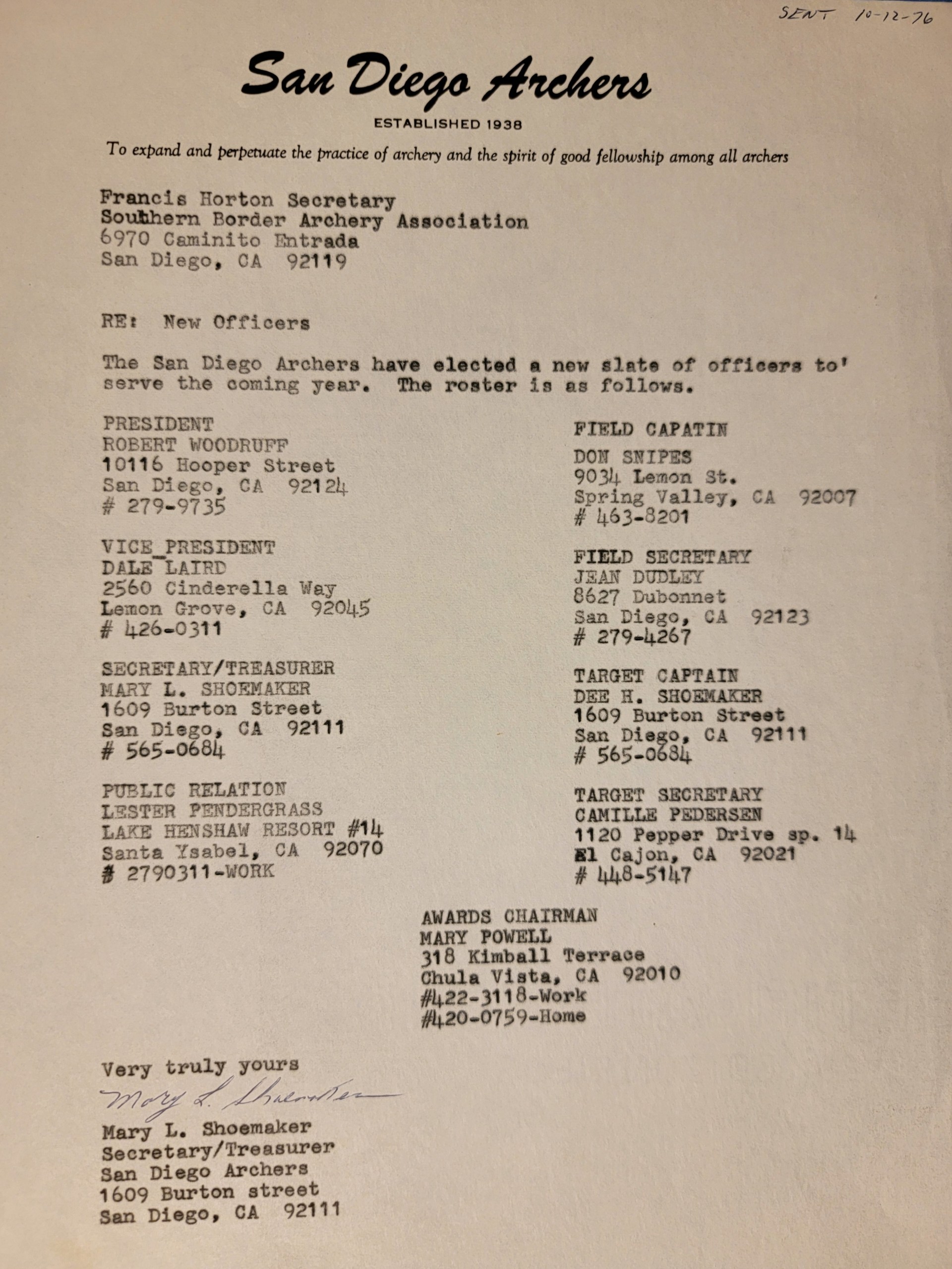 SDA Club officers list 1976 SDA Club officers list 1976
