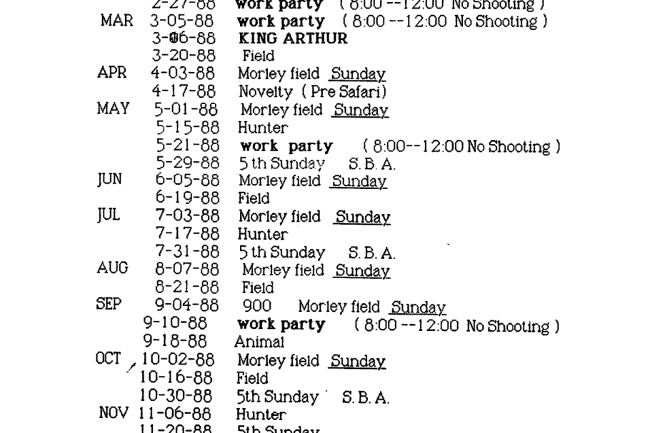 Shoot Calendar 1988 Shoot Calendar 1988