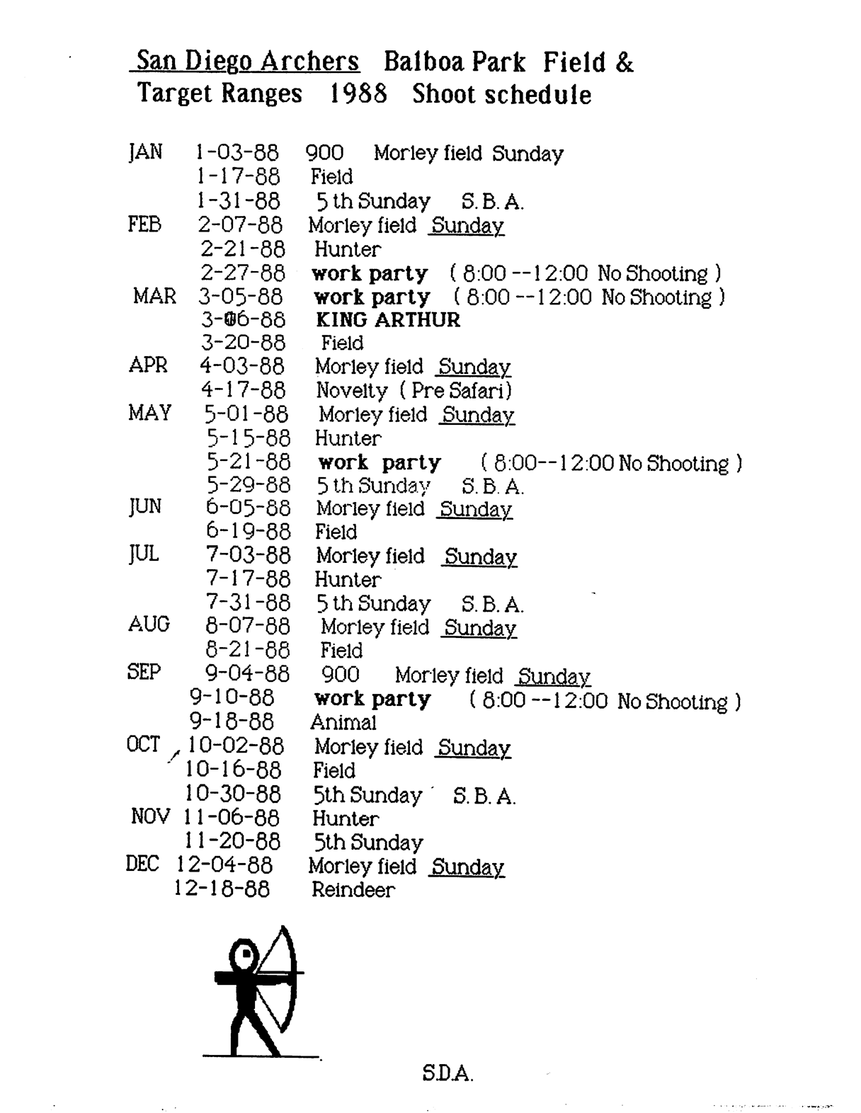 Shoot Calendar 1988 Shoot Calendar 1988