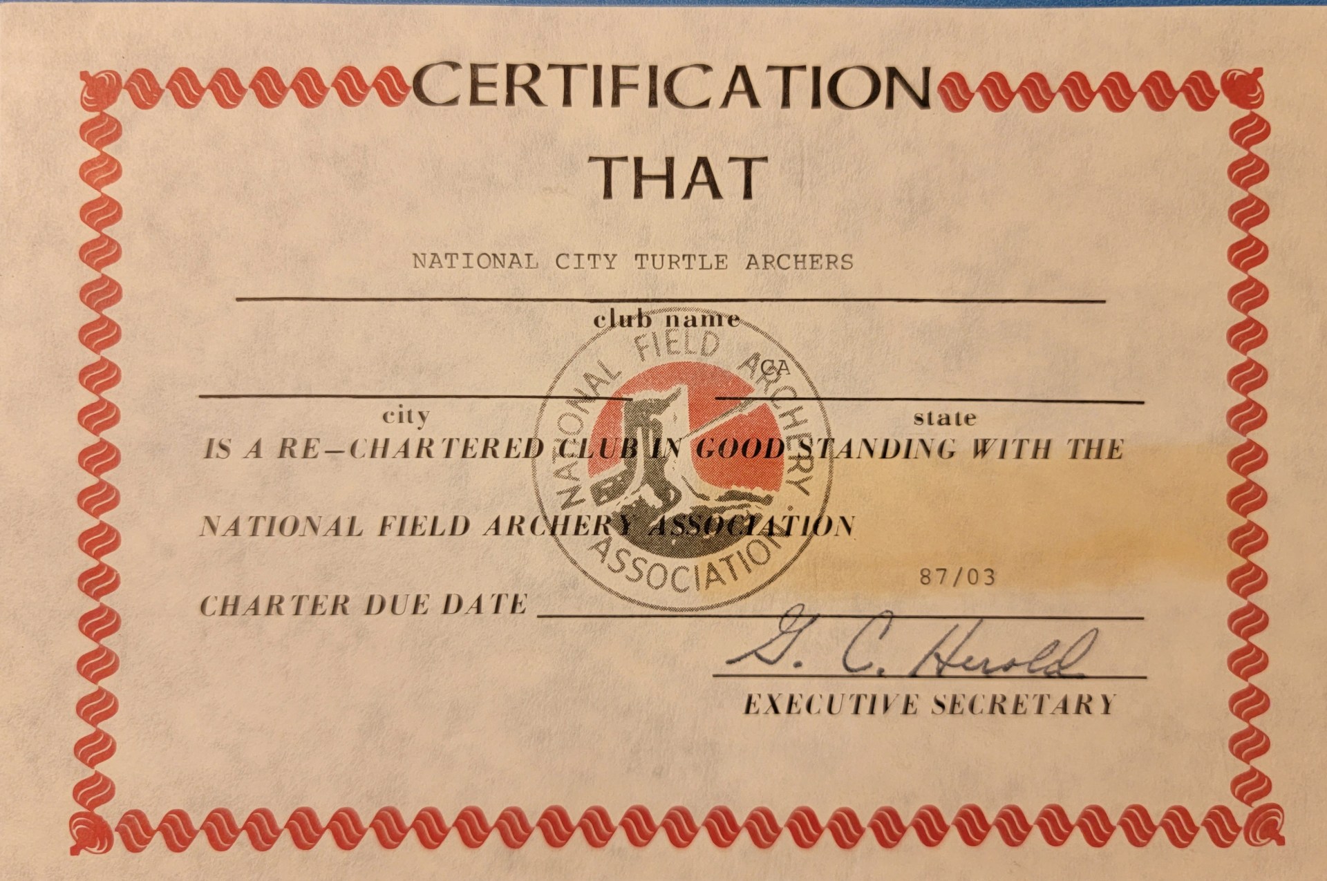 National City Turtle Archers first National Field Archery Association Charter National City Turtle Archers first National Field Archery Association Charter
