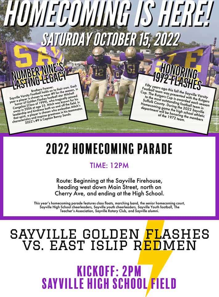 SAYVILLE HIGH SCHOOL – HOMECOMING 2022 – 1972 . SAYVILLE HIGH SCHOOL – HOMECOMING 2022 – 1972 .