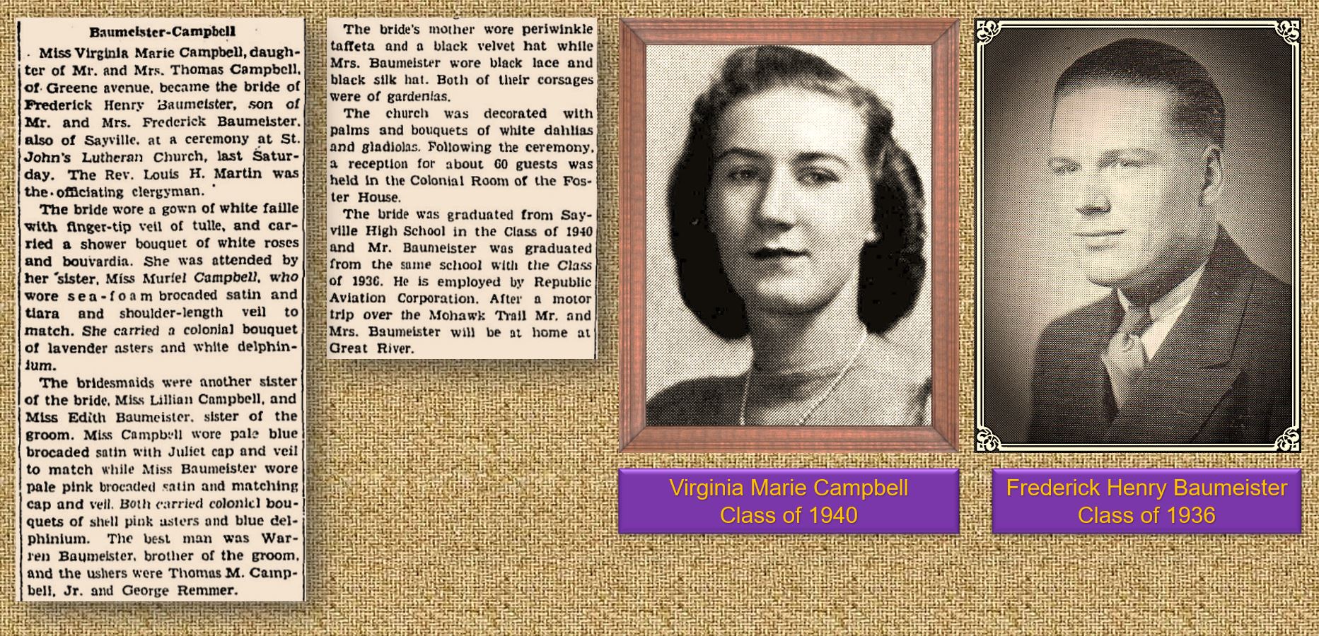 Sayville History Splash; Two SHS grads marry in 1941! Sayville History Splash; Two SHS grads marry in 1941!