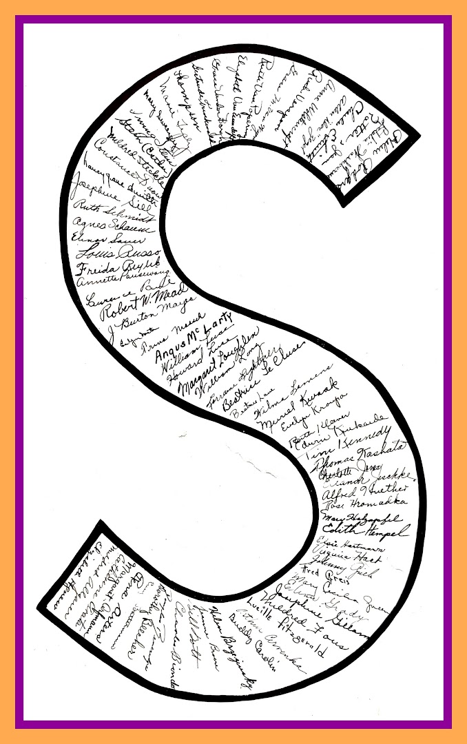 Here is something unique and amazing! In 1935, every member of the Sayville high school graduating class signed their personal autograph within the confines of a large letter S”. Here is something unique and amazing! In 1935, every member of the Sayville high school graduating class signed their personal autograph within the confines of a large letter S”.