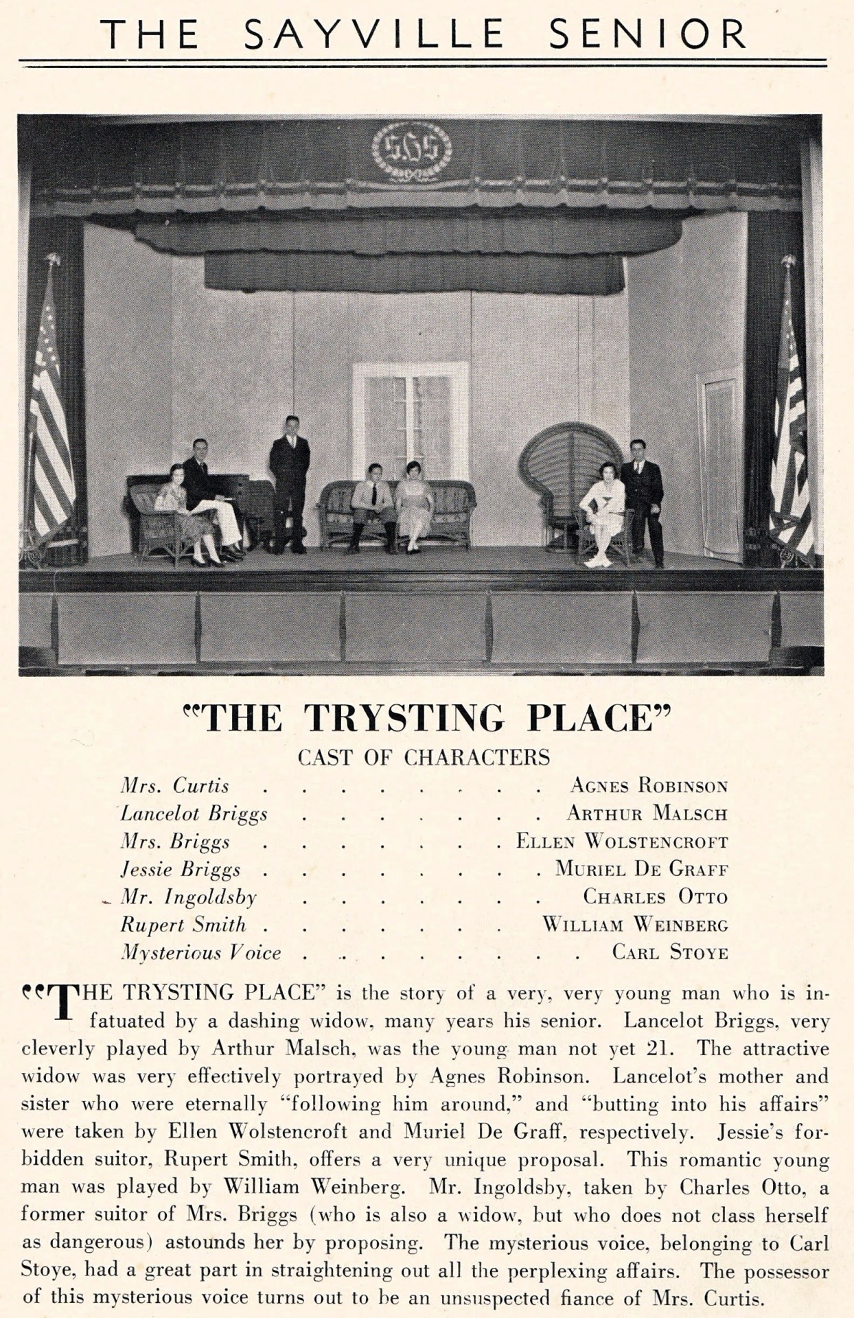Sayville History Splash; 1931 SHS Drama club presents “The Trysting Place: A Farce in One Act” Sayville History Splash; 1931 SHS Drama club presents “The Trysting Place: A Farce in One Act”