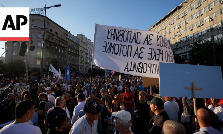 Tens of thousands protest in Belgrade against proposed Tens of thousands protest in Belgrade against proposed