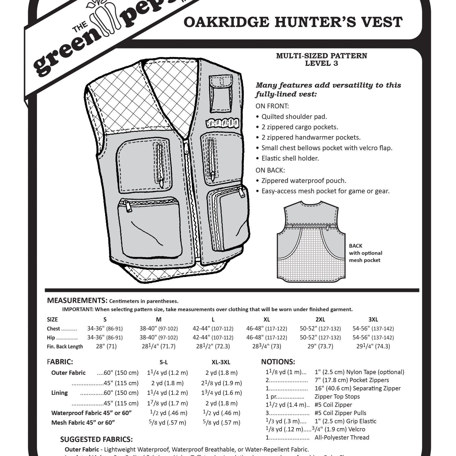 501 – Adult's Oakridge Hunter's Vest Pattern
